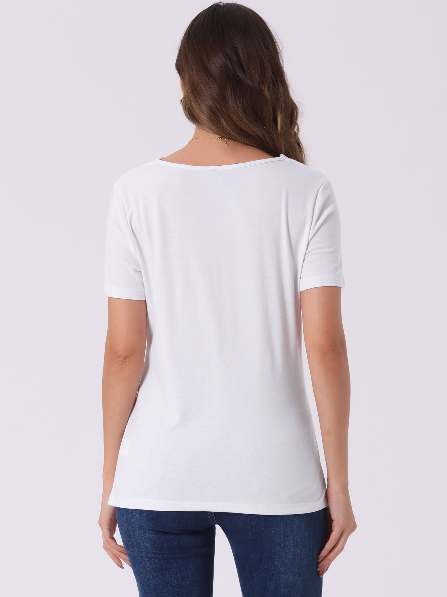 Cowl Neck Short Sleeve Casual Basic Solid Knitted Buttons Decor Ruched Top