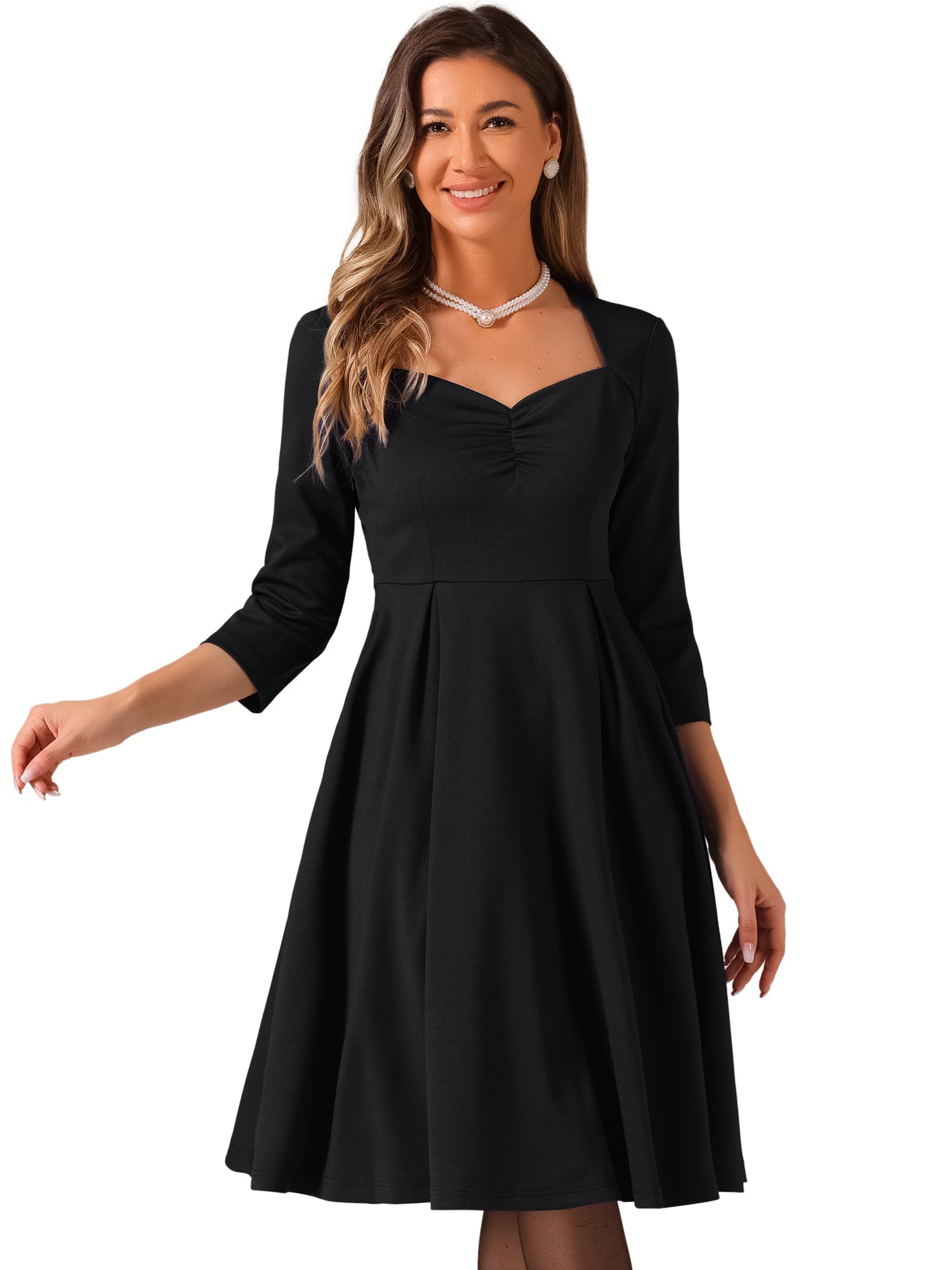 Retro Sweetheart Neck 1950s Retro Cocktail A-Line Dress