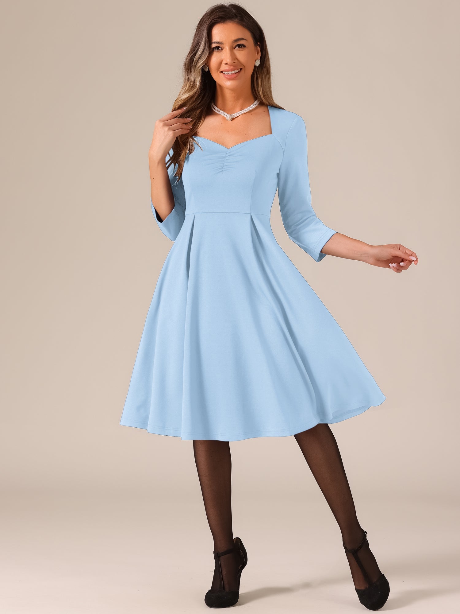 Retro Sweetheart Neck 1950s Retro Cocktail A-Line Dress