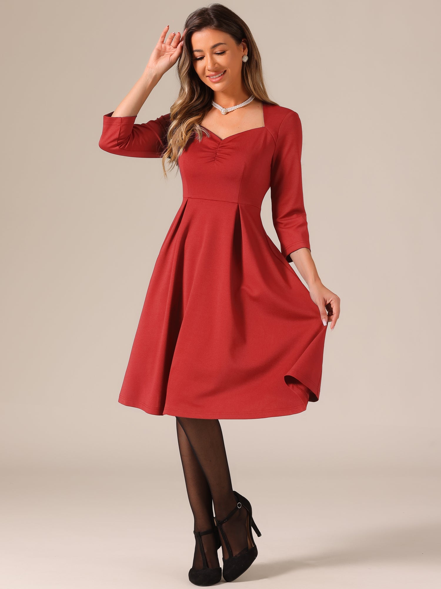 Retro Sweetheart Neck 1950s Retro Cocktail A-Line Dress