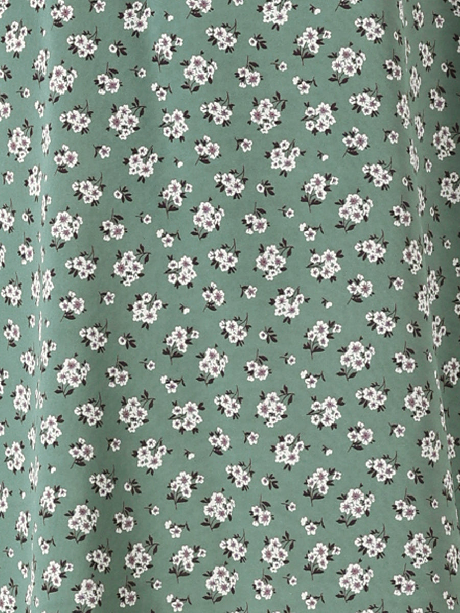 Square Neck Smocked Shirred Puff Sleeves Floral Midi Dress