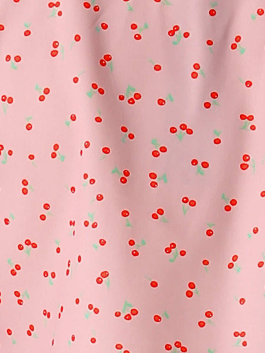 Short Sleeve Casual Cherry Print Notched Lapel Collar Shirt Blouse