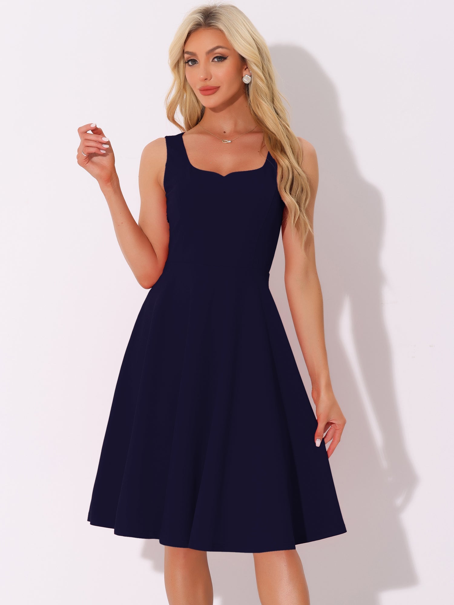 Sweetheart Neck Sleeveless A-Line Midi Swing Dress