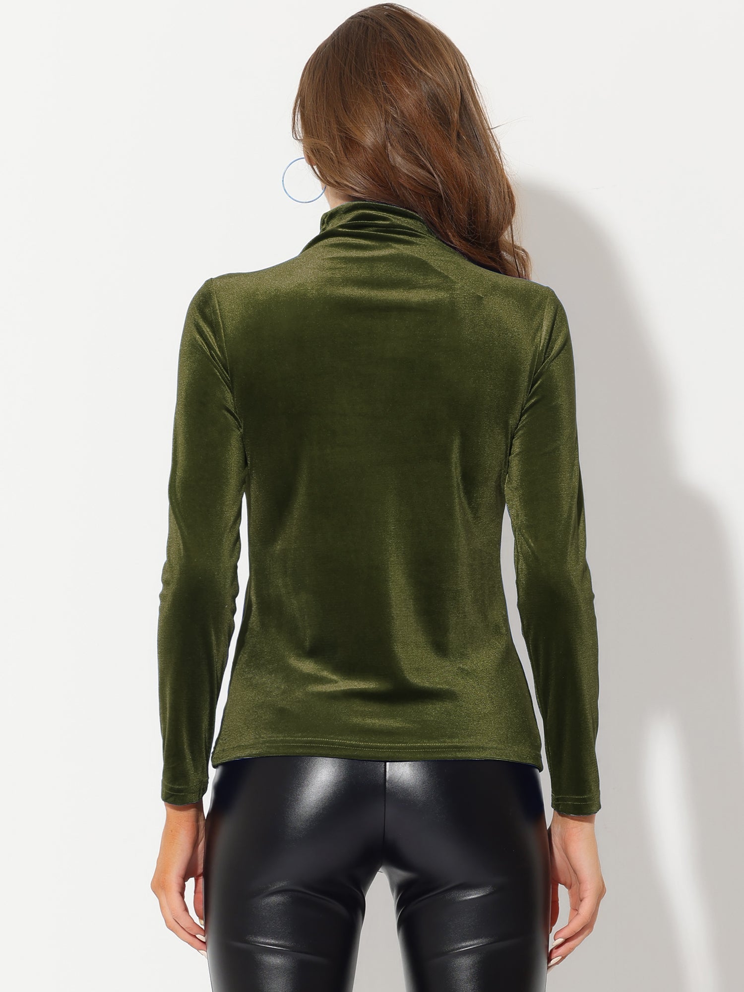 Turtleneck Velvet Top Long Sleeve Work Shirt Basic Velour Blouse
