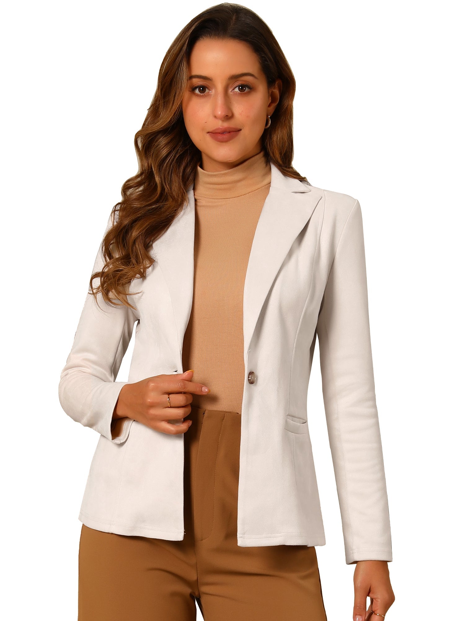 Faux Suede Lapel Collar Long Sleeve Casual Work Office Jacket