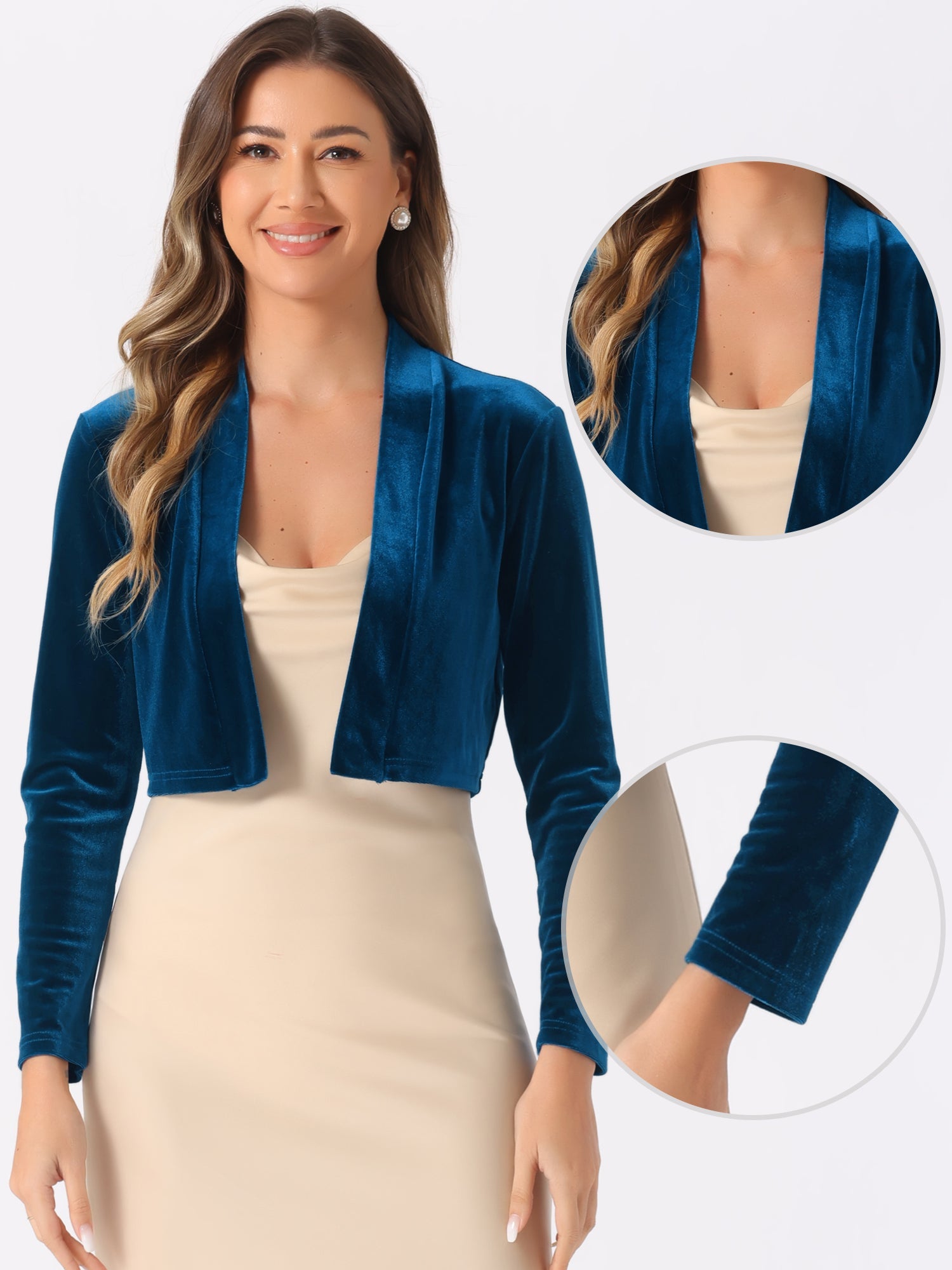 Velvet Long Sleeve Open Front Cropped Bolero Shrugs