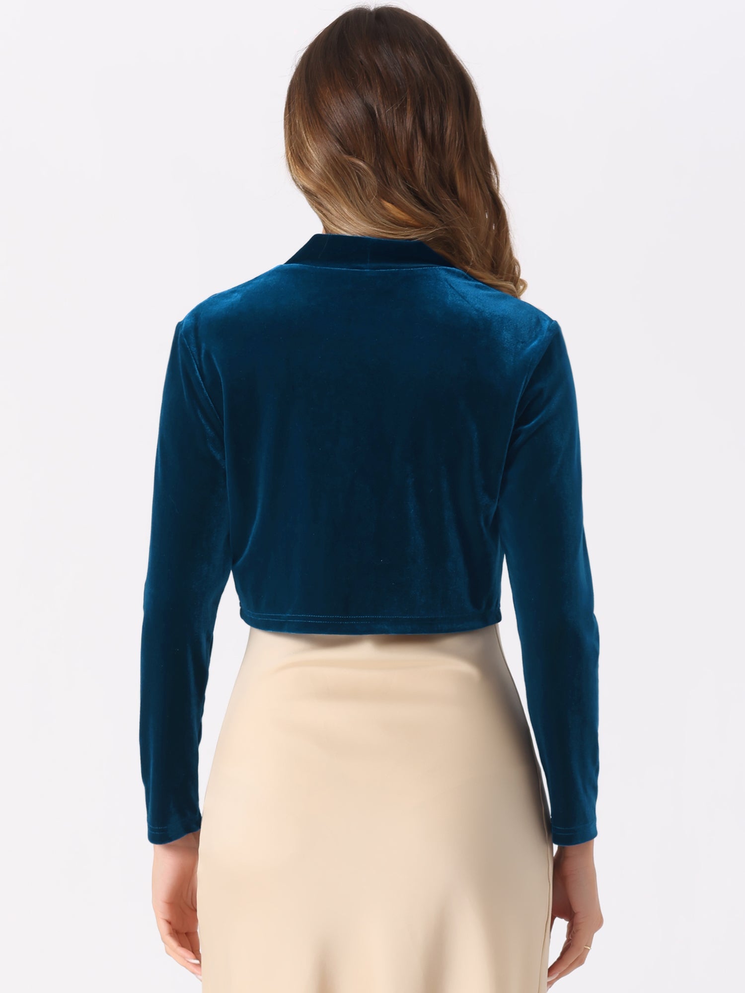 Velvet Long Sleeve Open Front Cropped Bolero Shrugs
