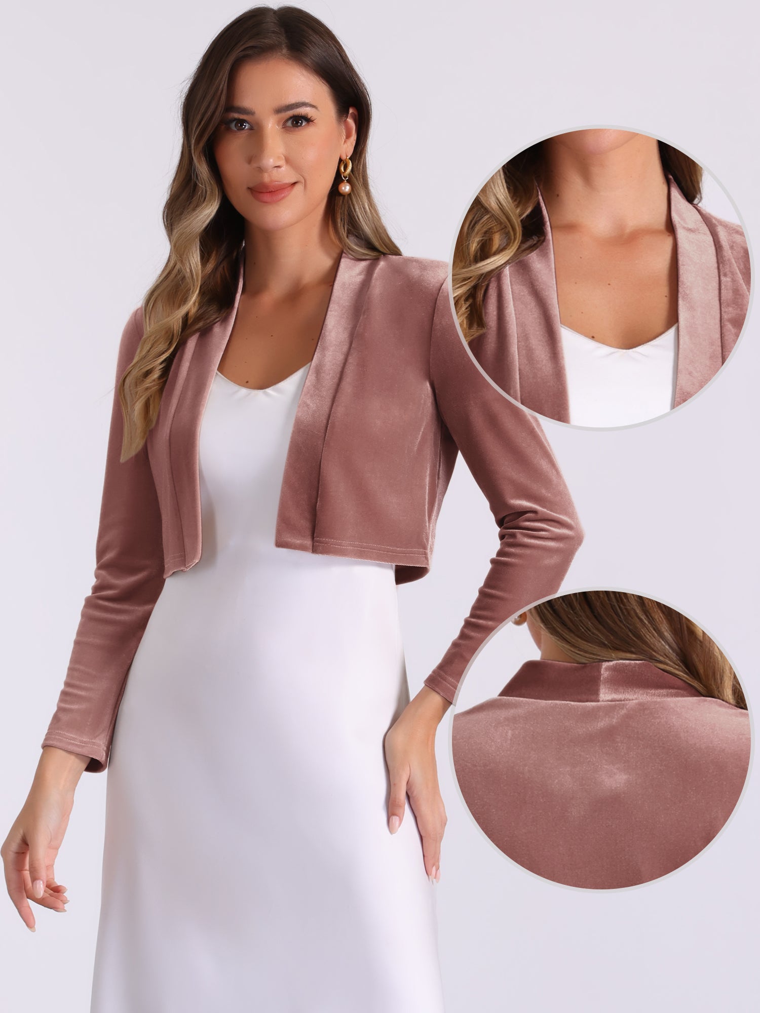 Velvet Long Sleeve Open Front Cropped Bolero Shrugs