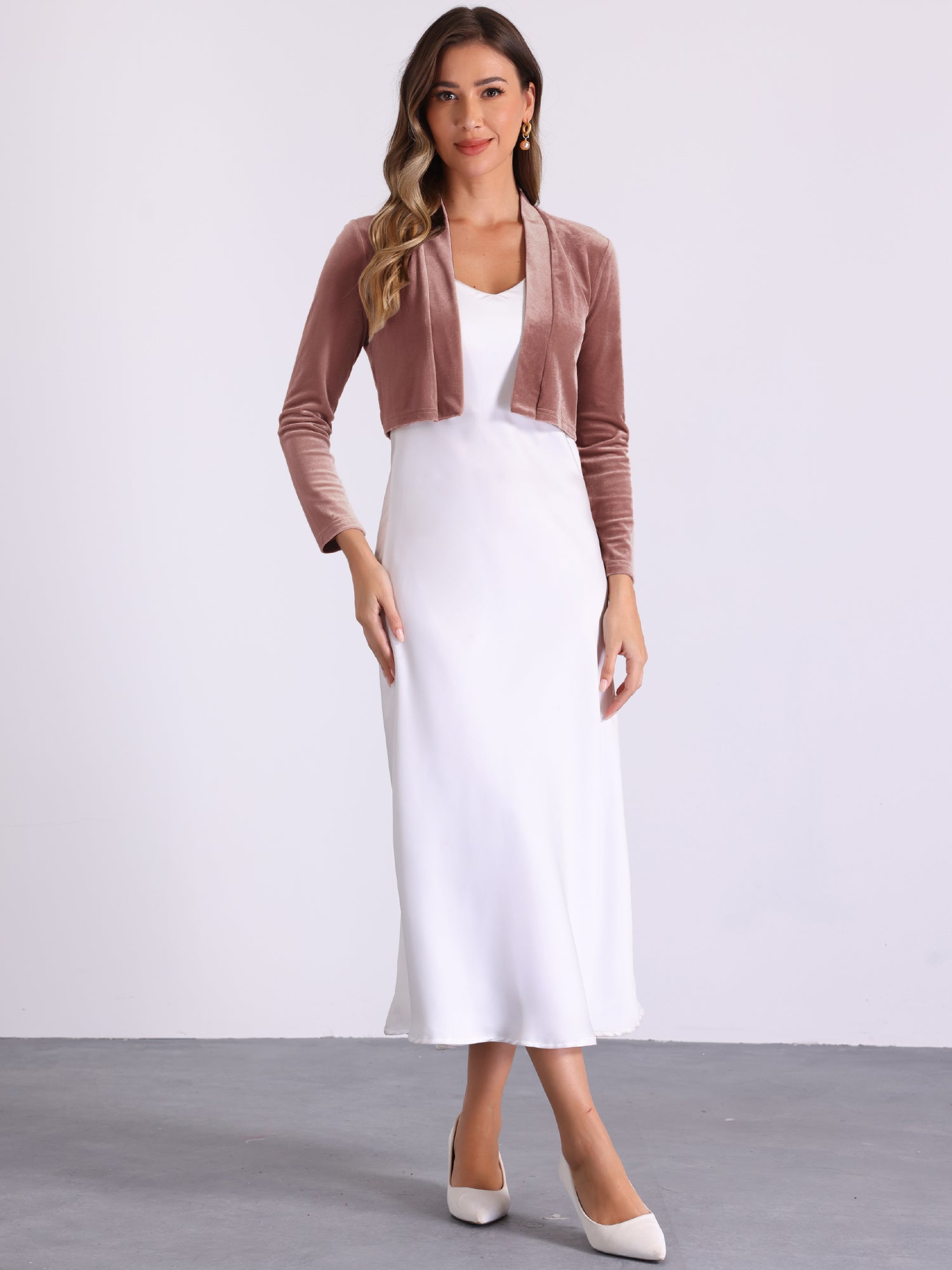 Velvet Long Sleeve Open Front Cropped Bolero Shrugs