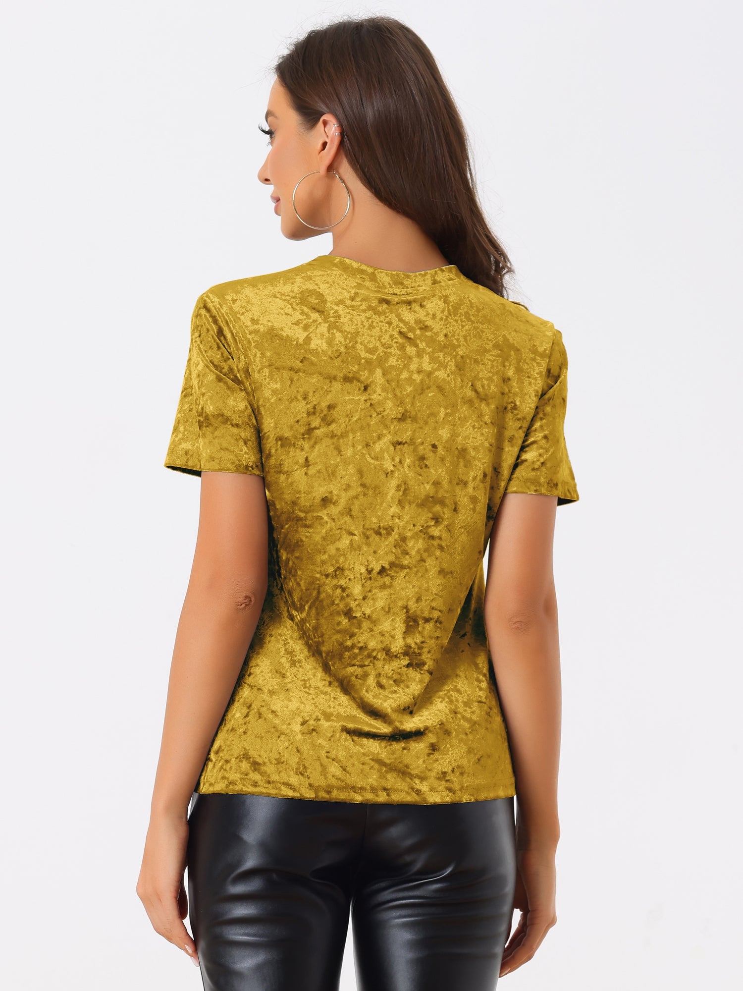 Velvet Crew Neck Short Sleeve Casual T-Shirt Top
