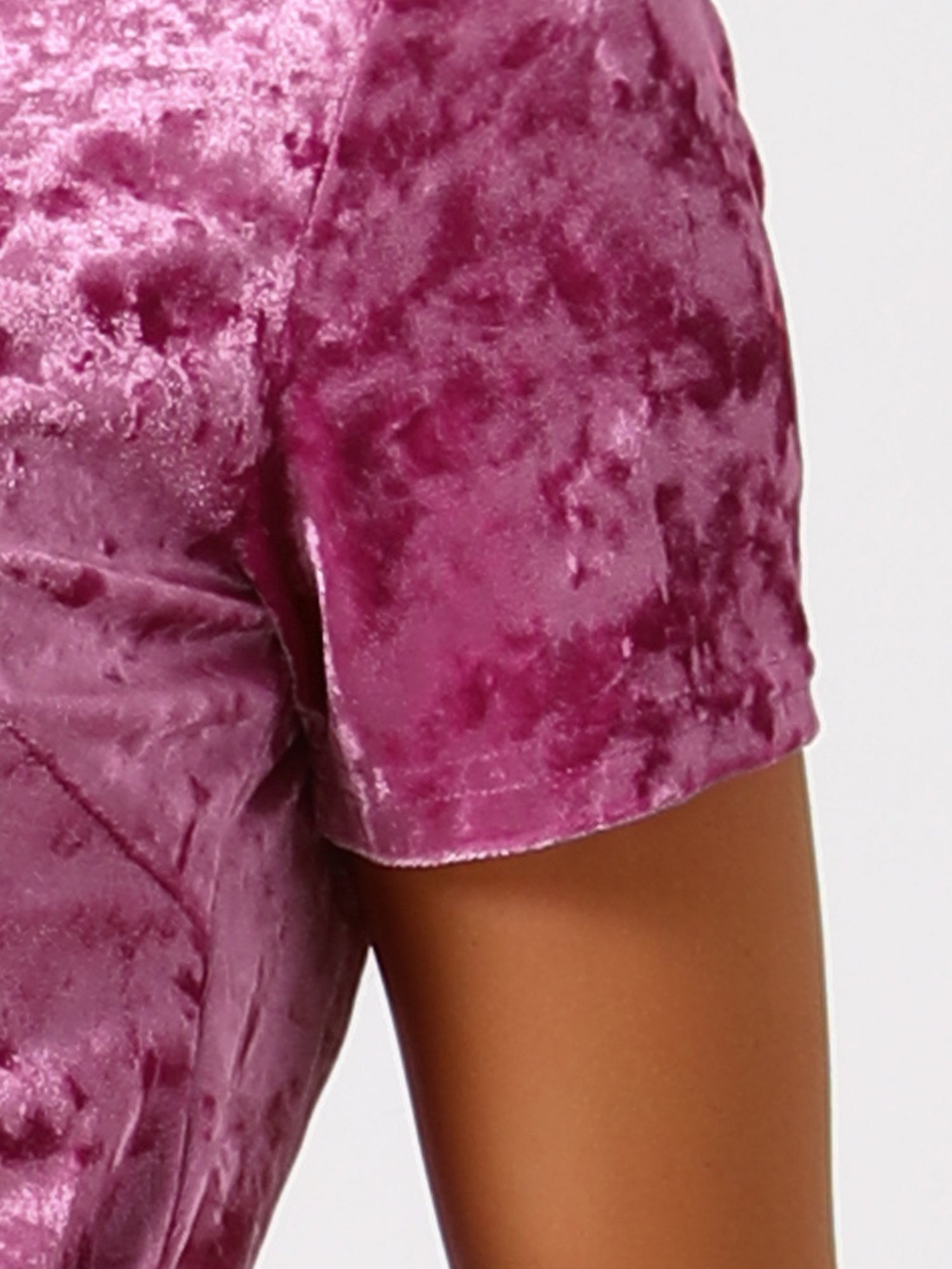 Velvet Crew Neck Short Sleeve Casual T-Shirt Top