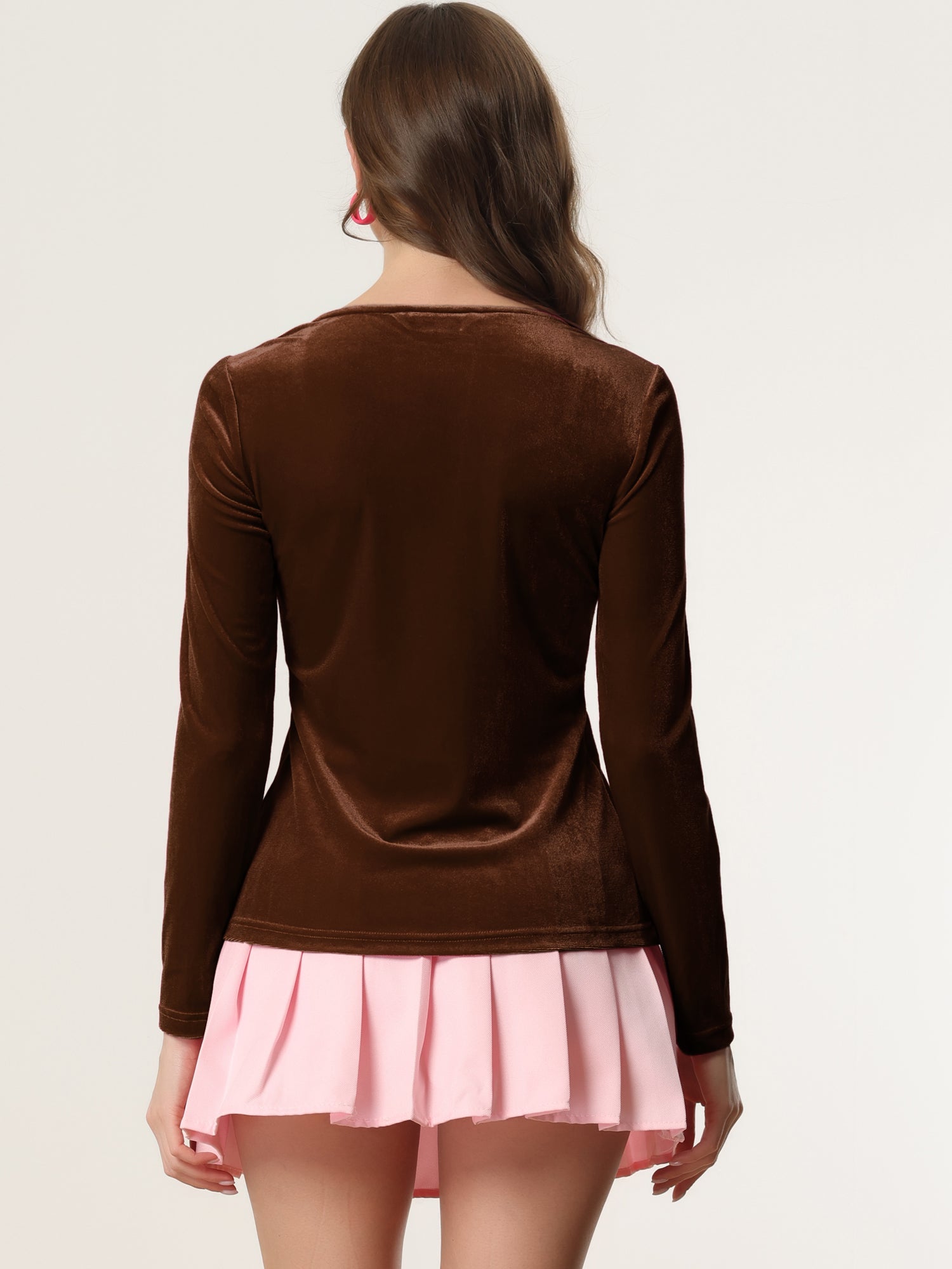 Casual Velvet Long Sleeve Solid Color Sweetheart Neck Blouse
