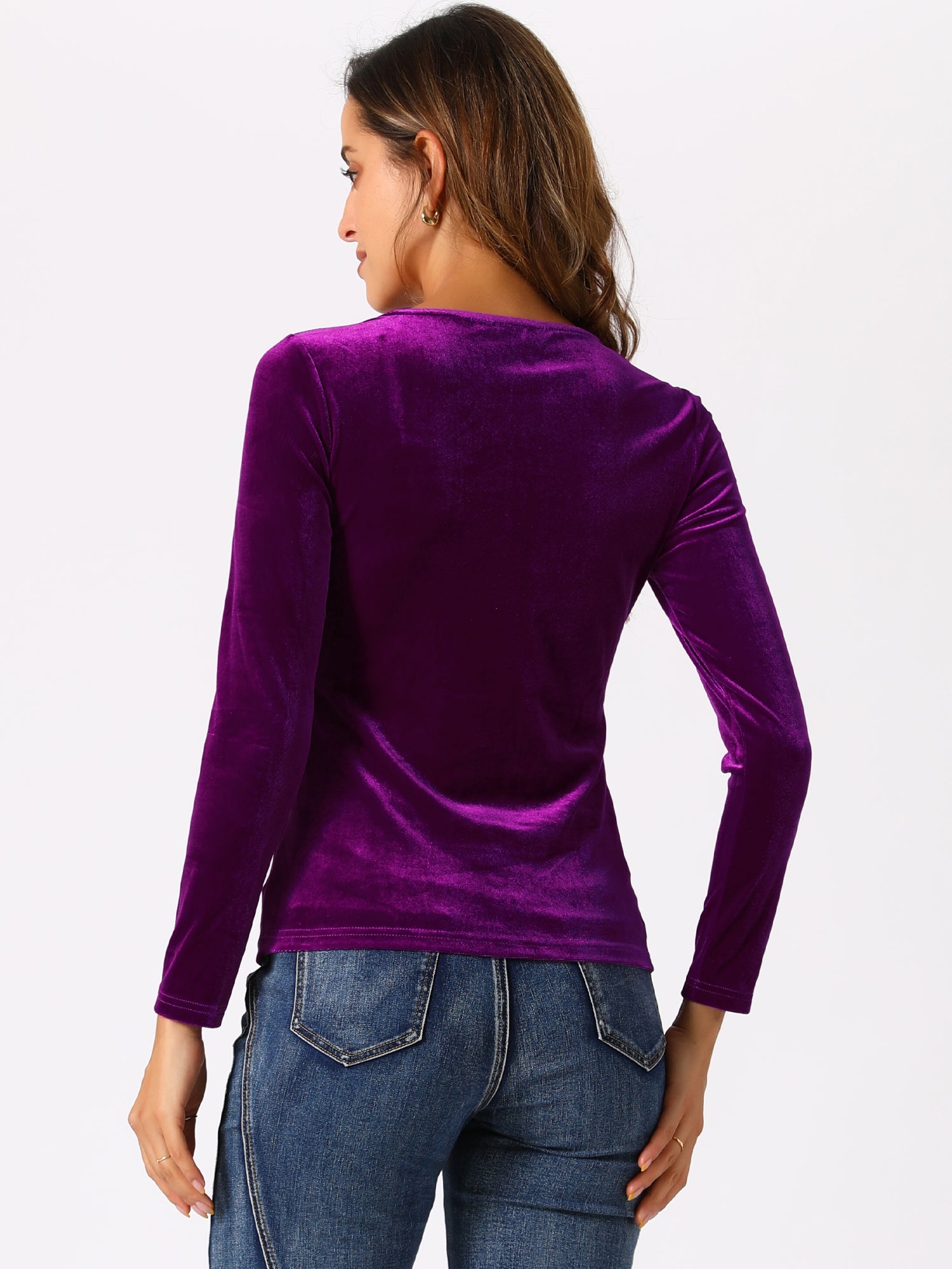 Casual Velvet Long Sleeve Solid Color Sweetheart Neck Blouse