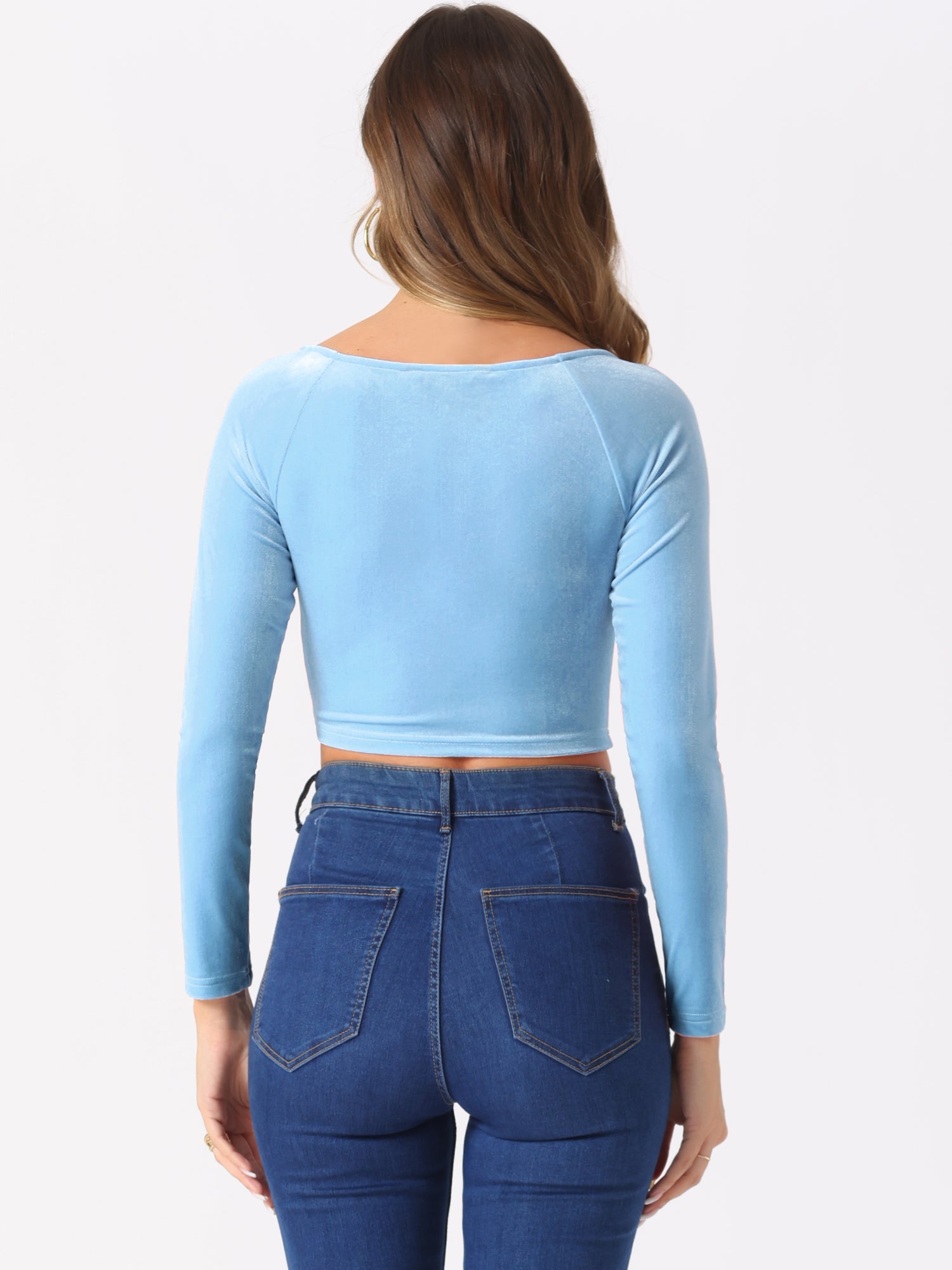 Velvet Long Sleeve Off Shoulder Solid Crop Top