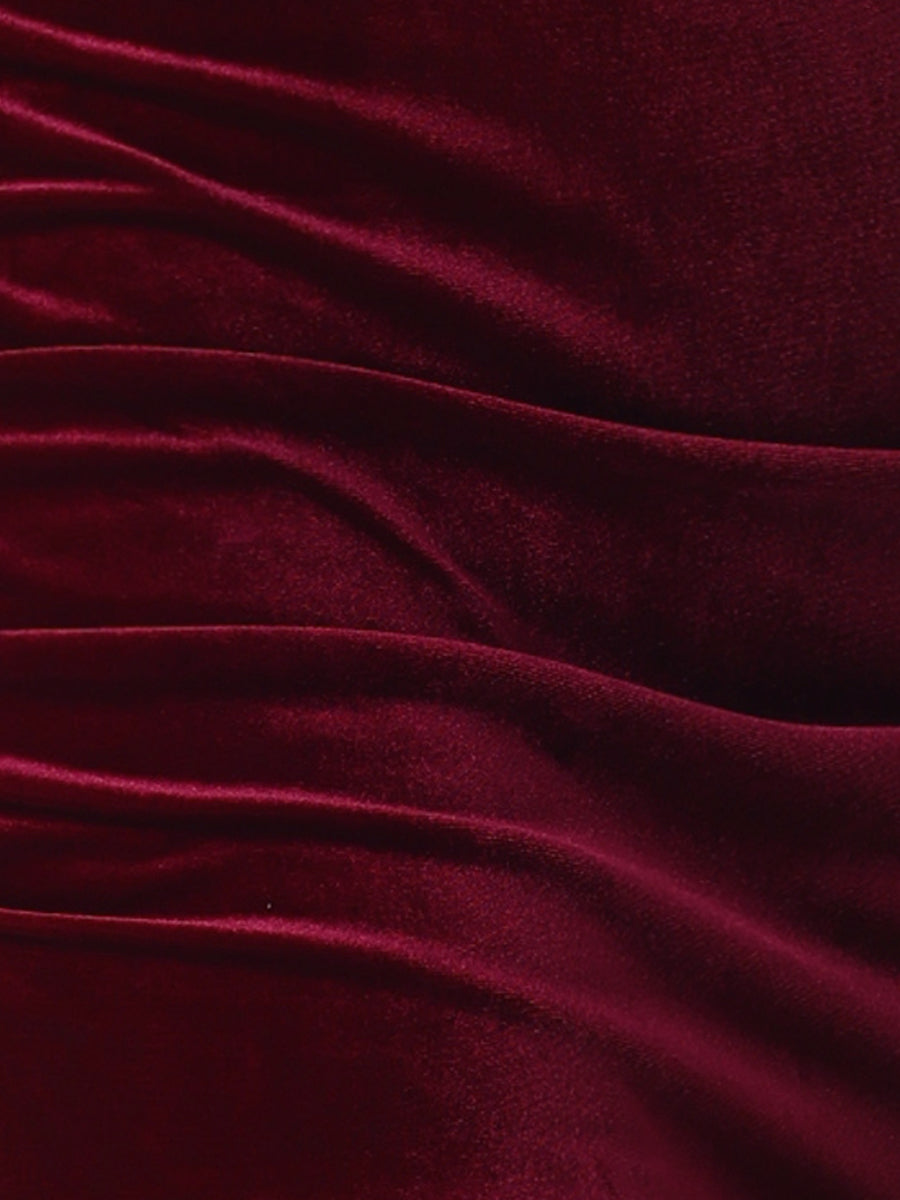 Velvet Furry Puff Long Sleeve Ruched Bodycon Midi Dress
