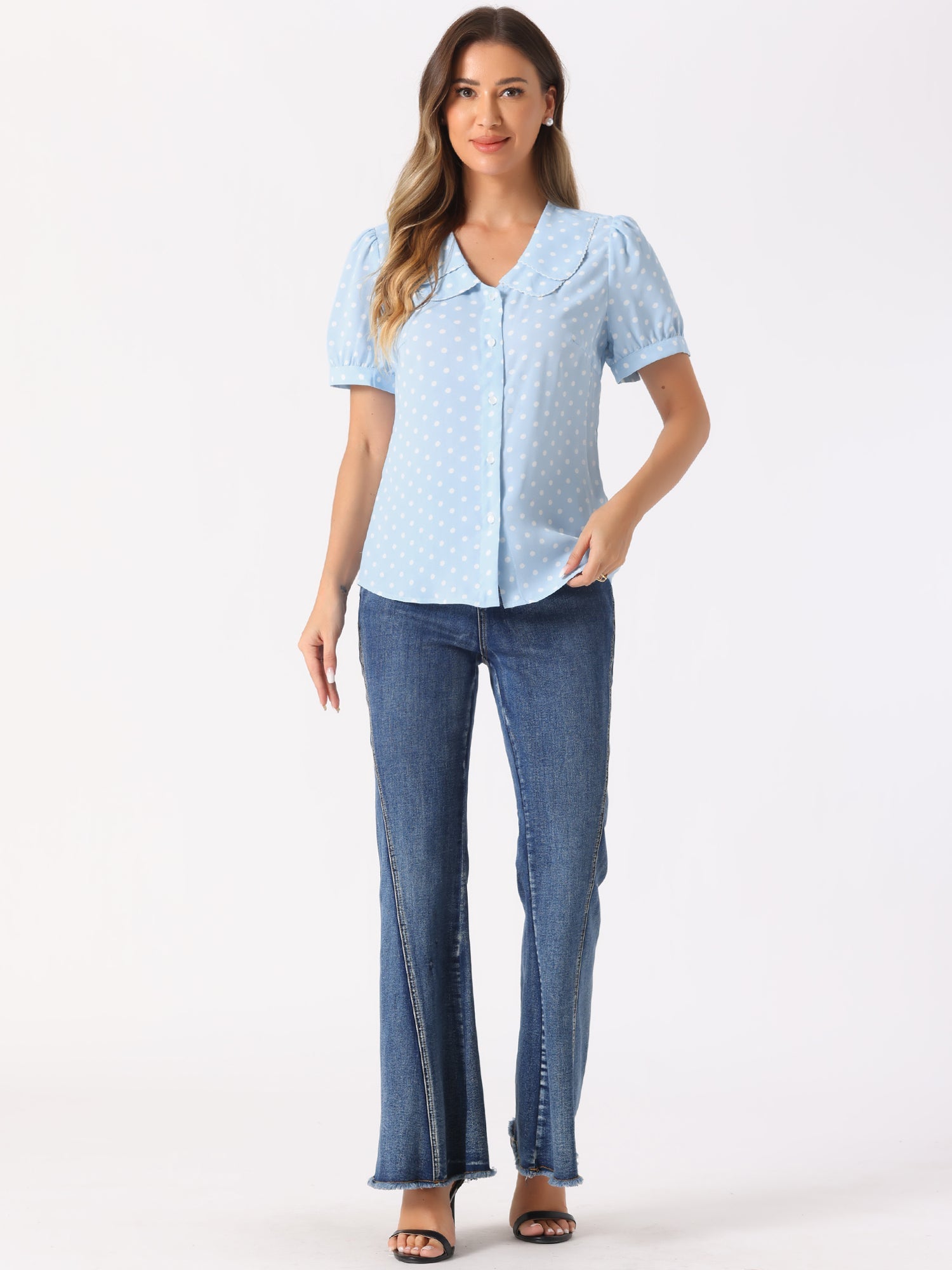 Polka Dot Peter Pan Collar Rockabilly Puff Short Sleeve Shirt