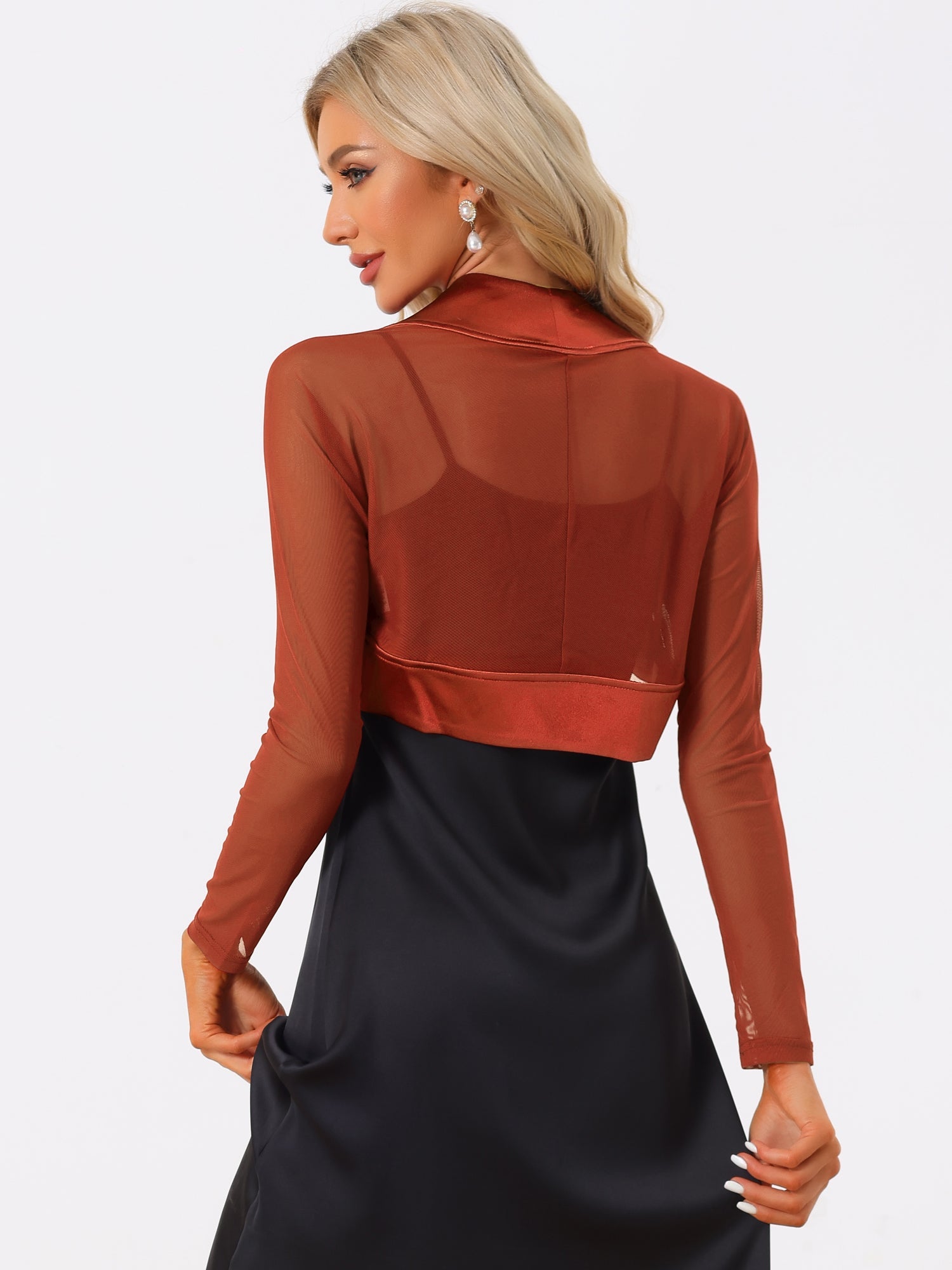 Satin Mesh Sheer Open Front Elegant Cropped Bolero Shrugs