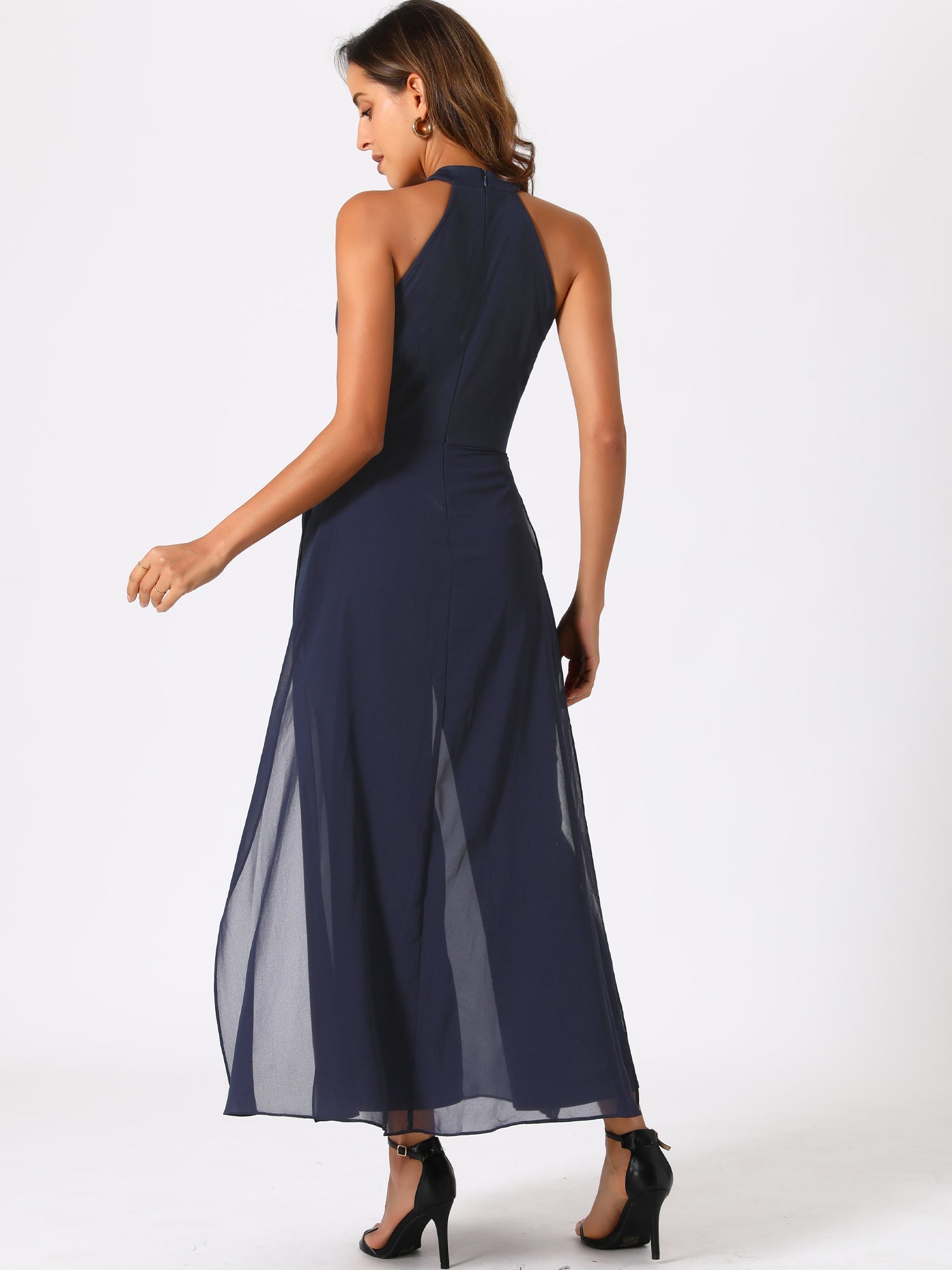 Sleeveless Halter Neck Belted Elegant Wedding Cocktail Dressy Jumpsuits