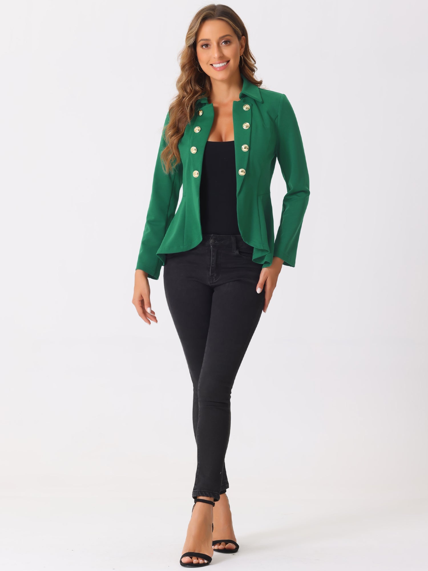 Steampunk High Low Hem Long Sleeve Peplum Jacket