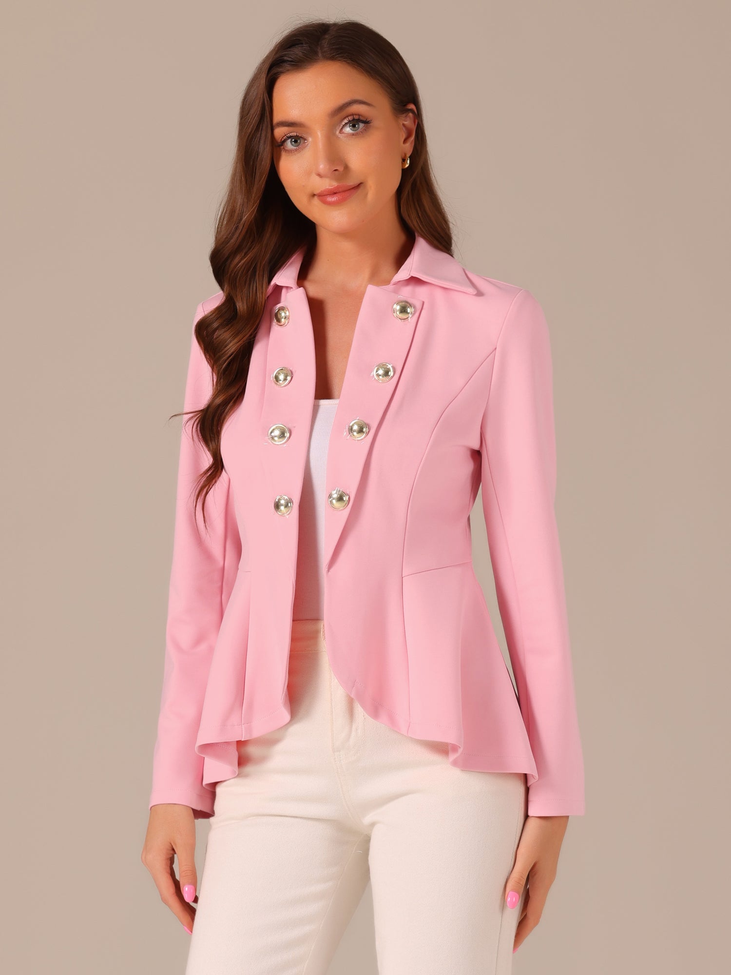 Steampunk High Low Hem Long Sleeve Peplum Jacket