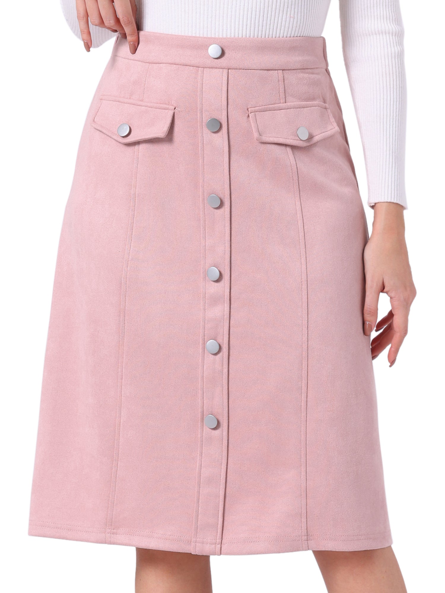 High Waist Faux Suede Knee Length A-Line Skirt