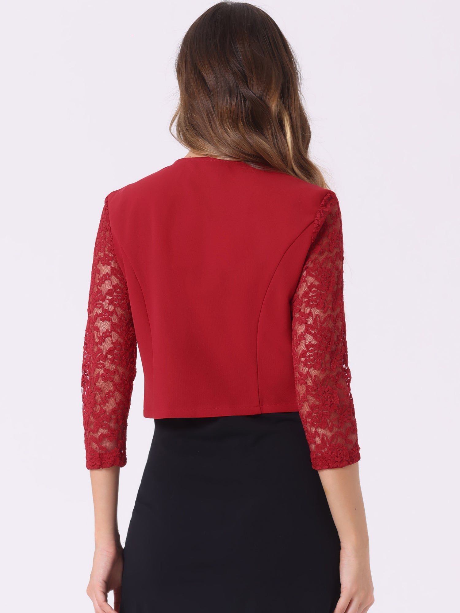 3/4 Sleeve Floral Lace Open Front Office Bolero Shrug