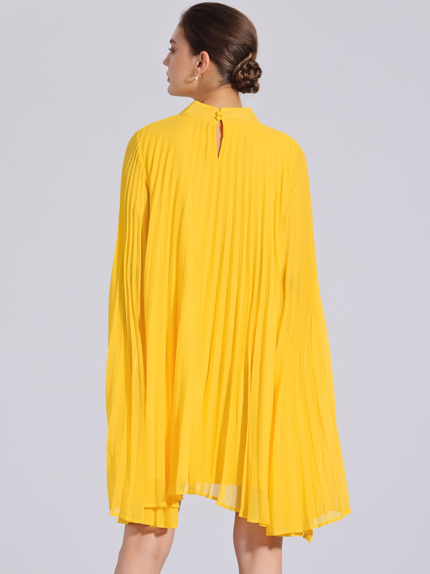 Loose Flowy Cloak Sleeve Cape Pleated Chiffon Mini Dress