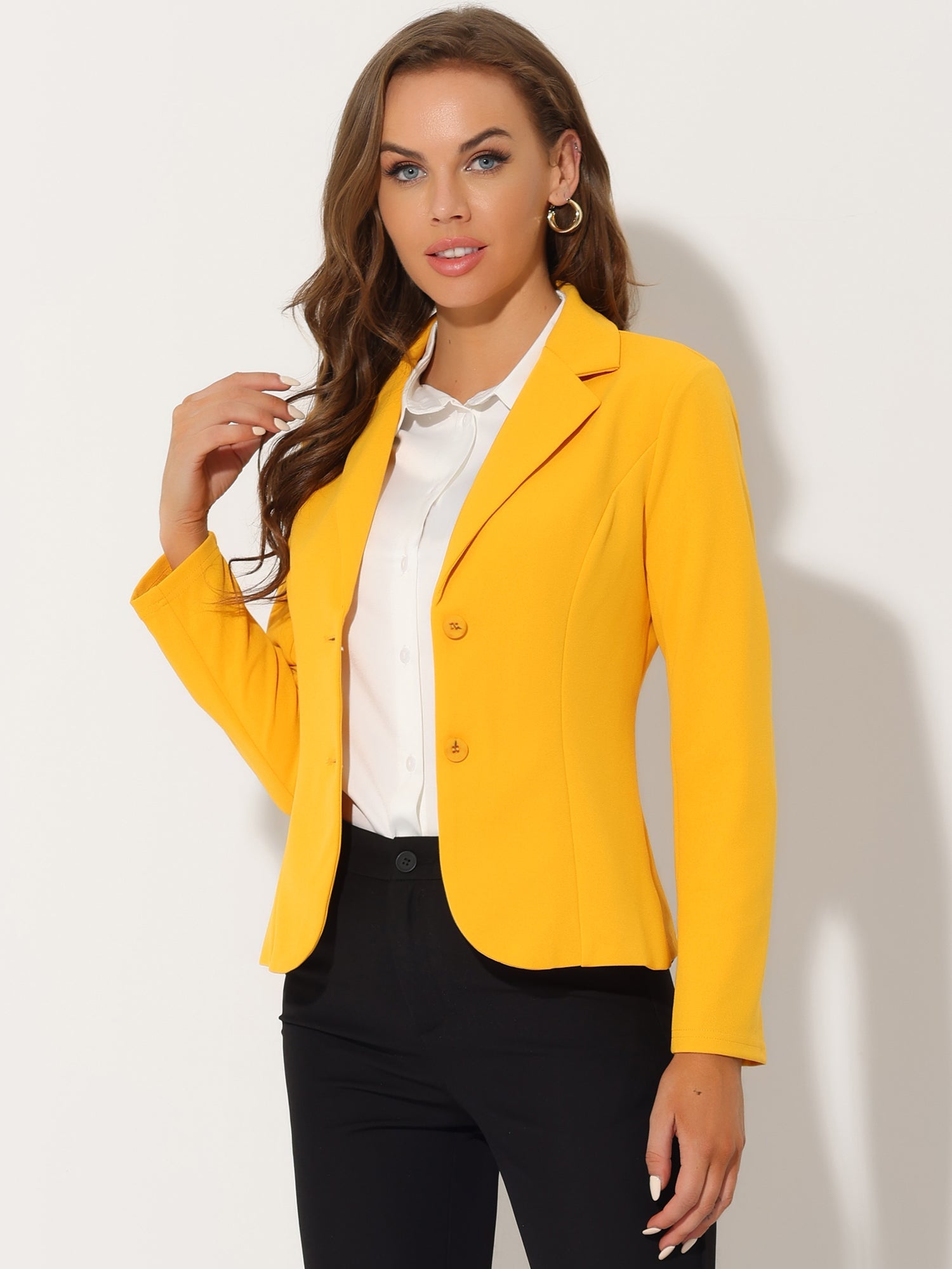 Notched Lapel Collar Stretch Work Office Workwear Jacket Blazer