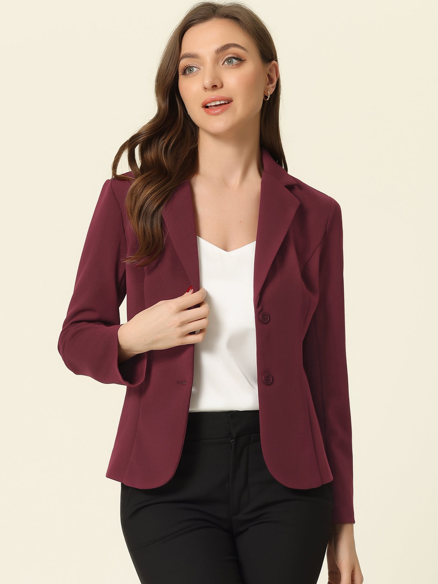 Notched Lapel Collar Stretch Work Office Workwear Jacket Blazer