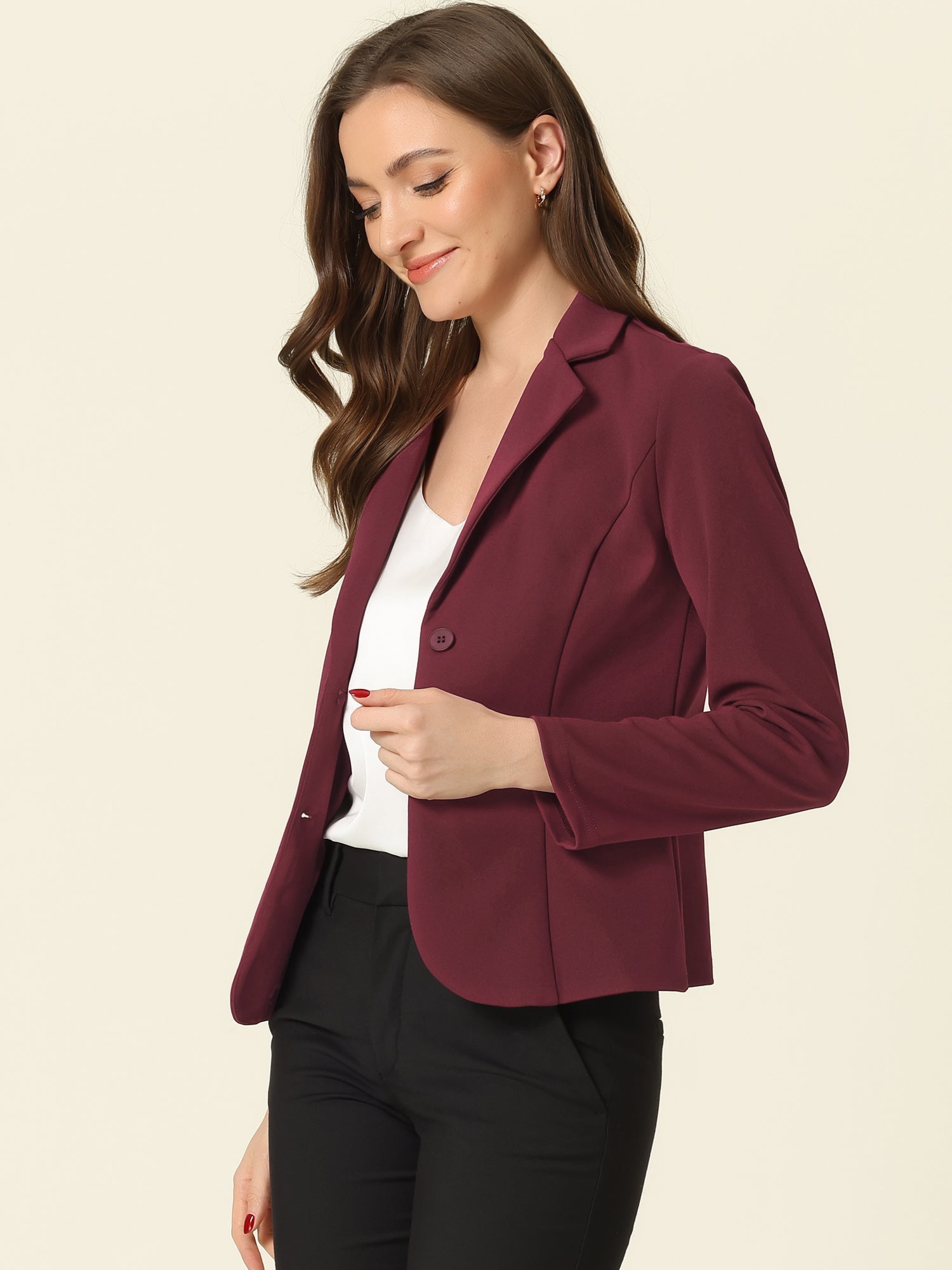 Notched Lapel Collar Stretch Work Office Workwear Jacket Blazer