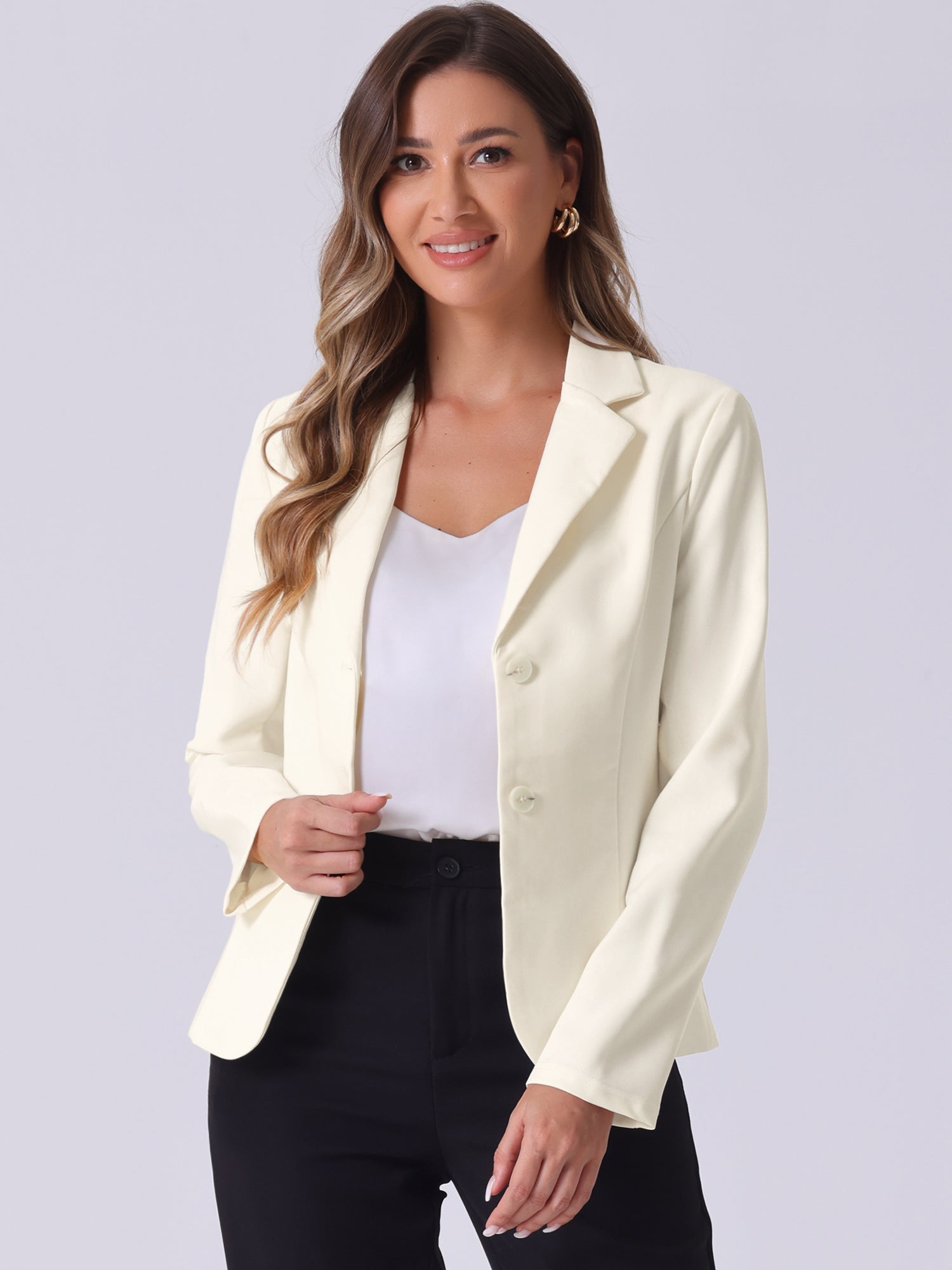 Solid Work Office Lapel Collar Stretch Jacket Suit Blazer
