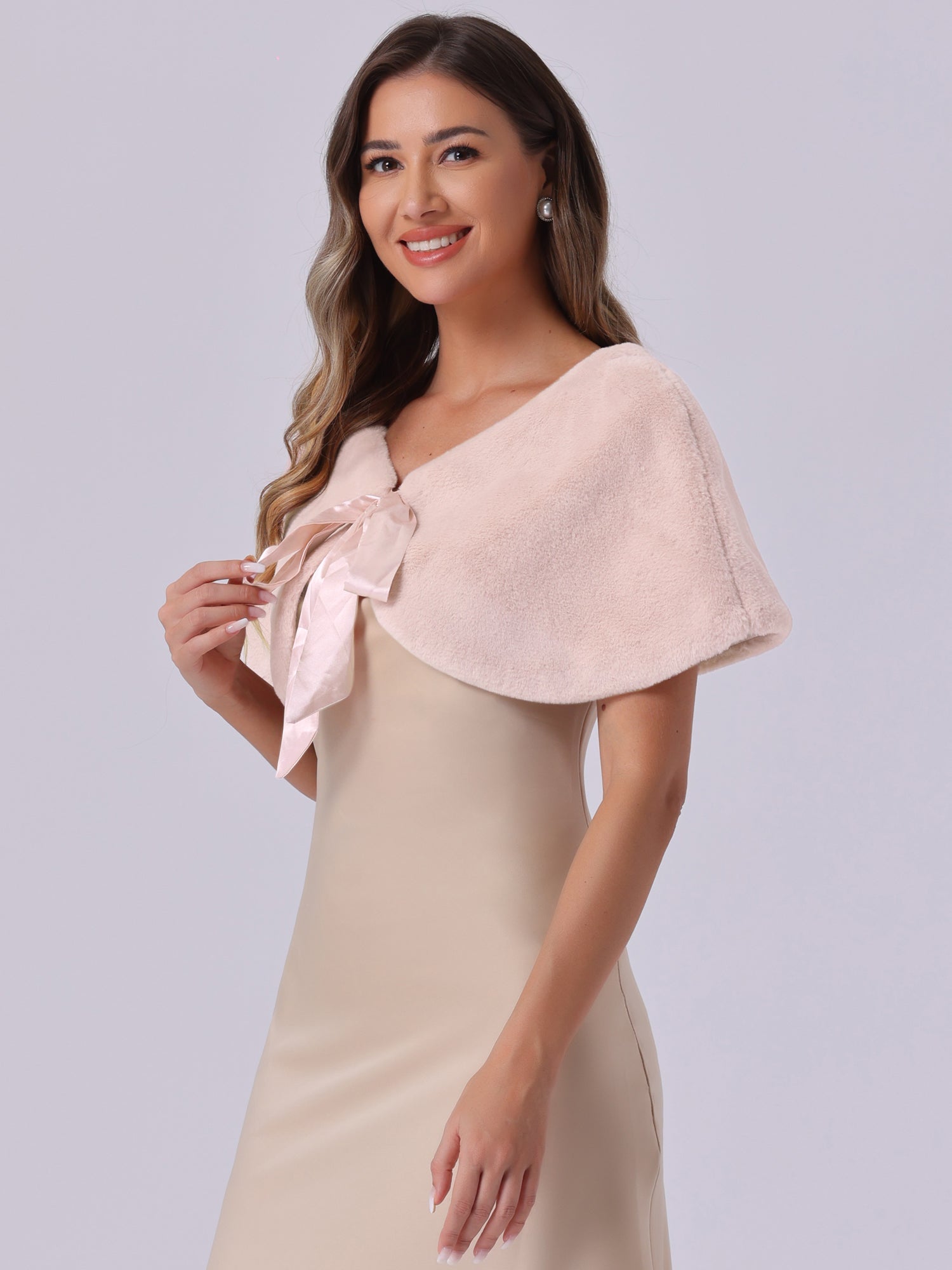 Elegant Faux Fur Shawl Stole Bow Tie Bridal Shrugs
