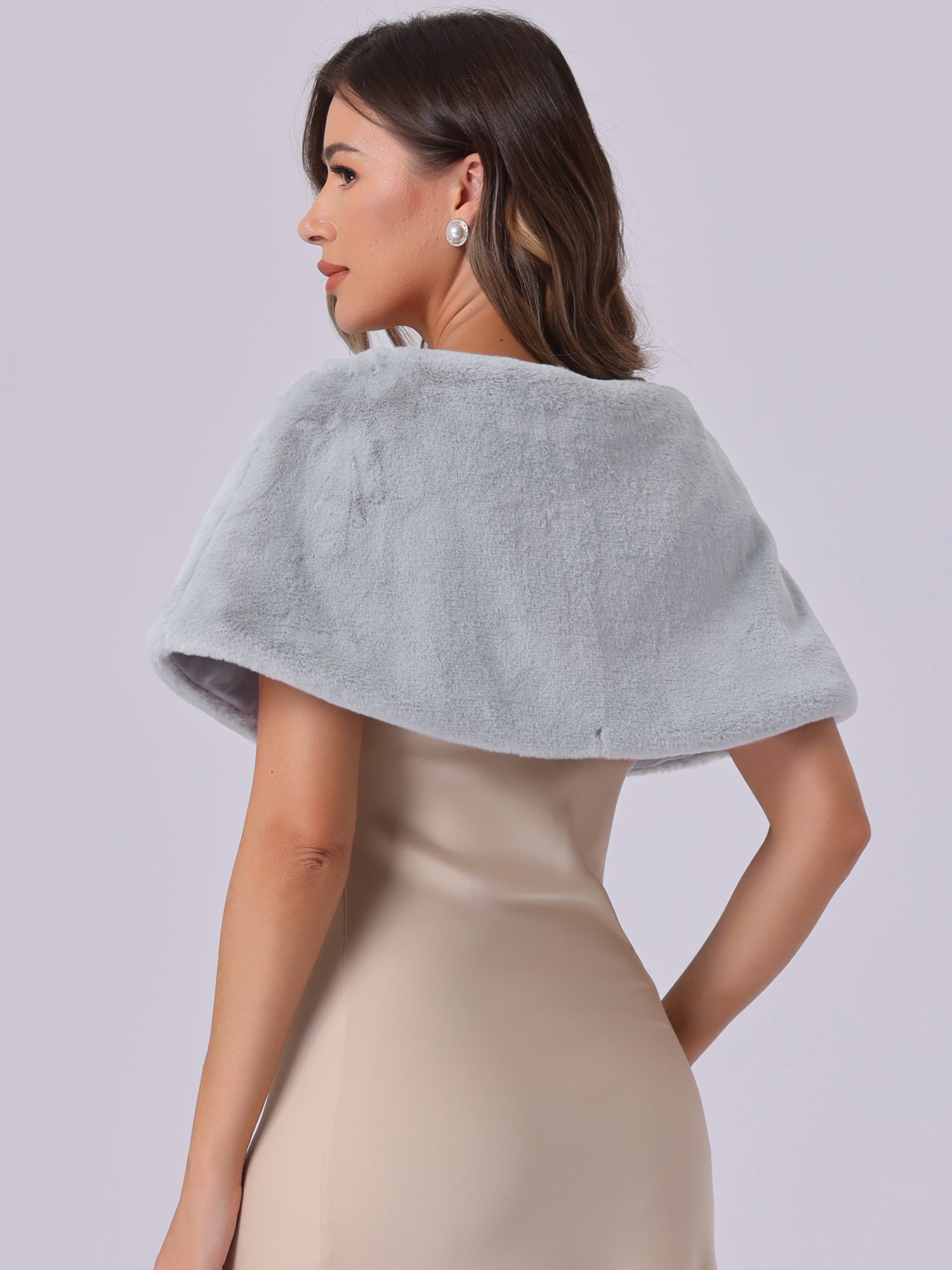 Elegant Faux Fur Shawl Stole Bow Tie Bridal Shrugs