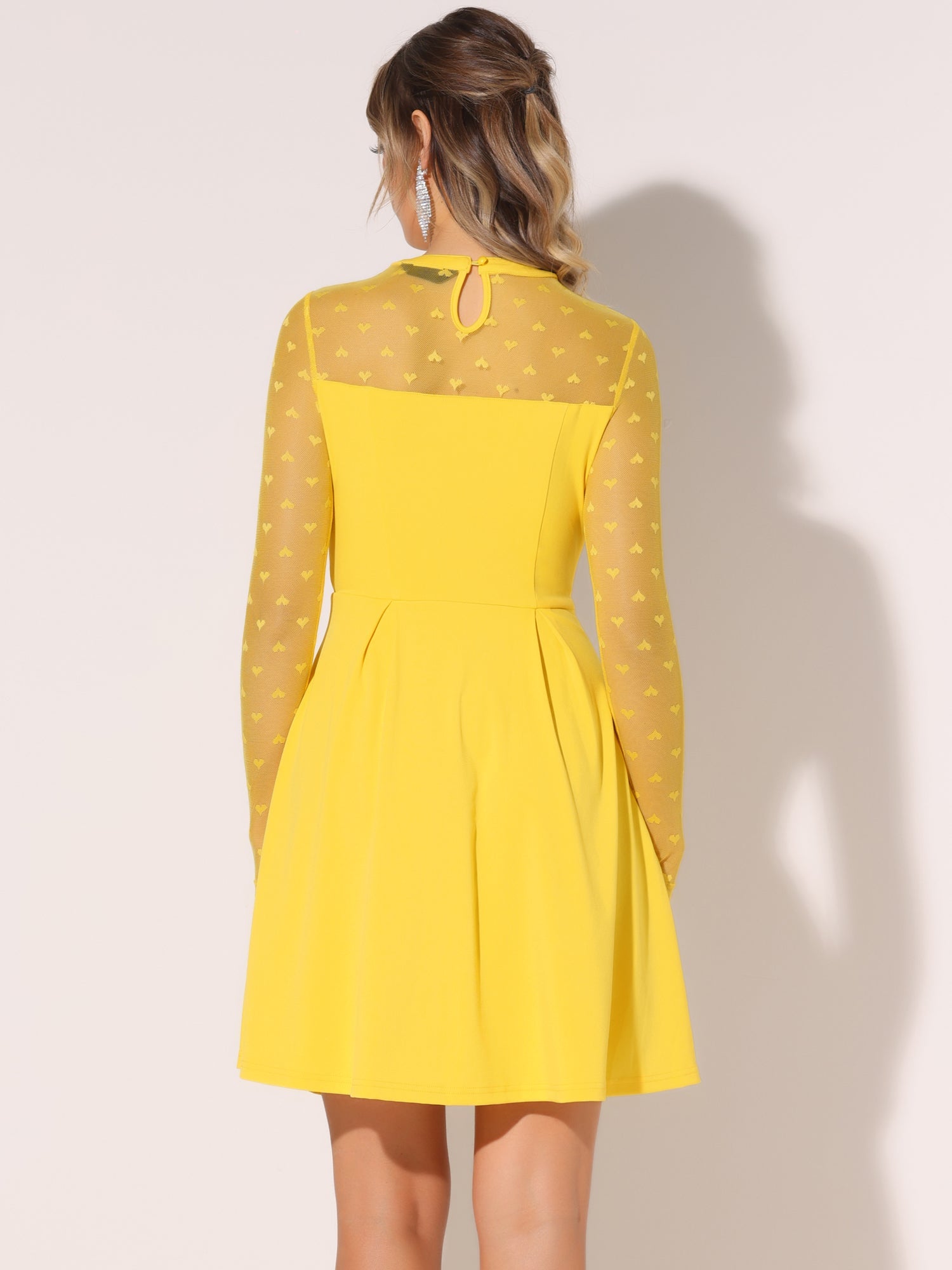 Heart Mesh Sheer Long Sleeve Gothic Cocktail Skater Mini Dress
