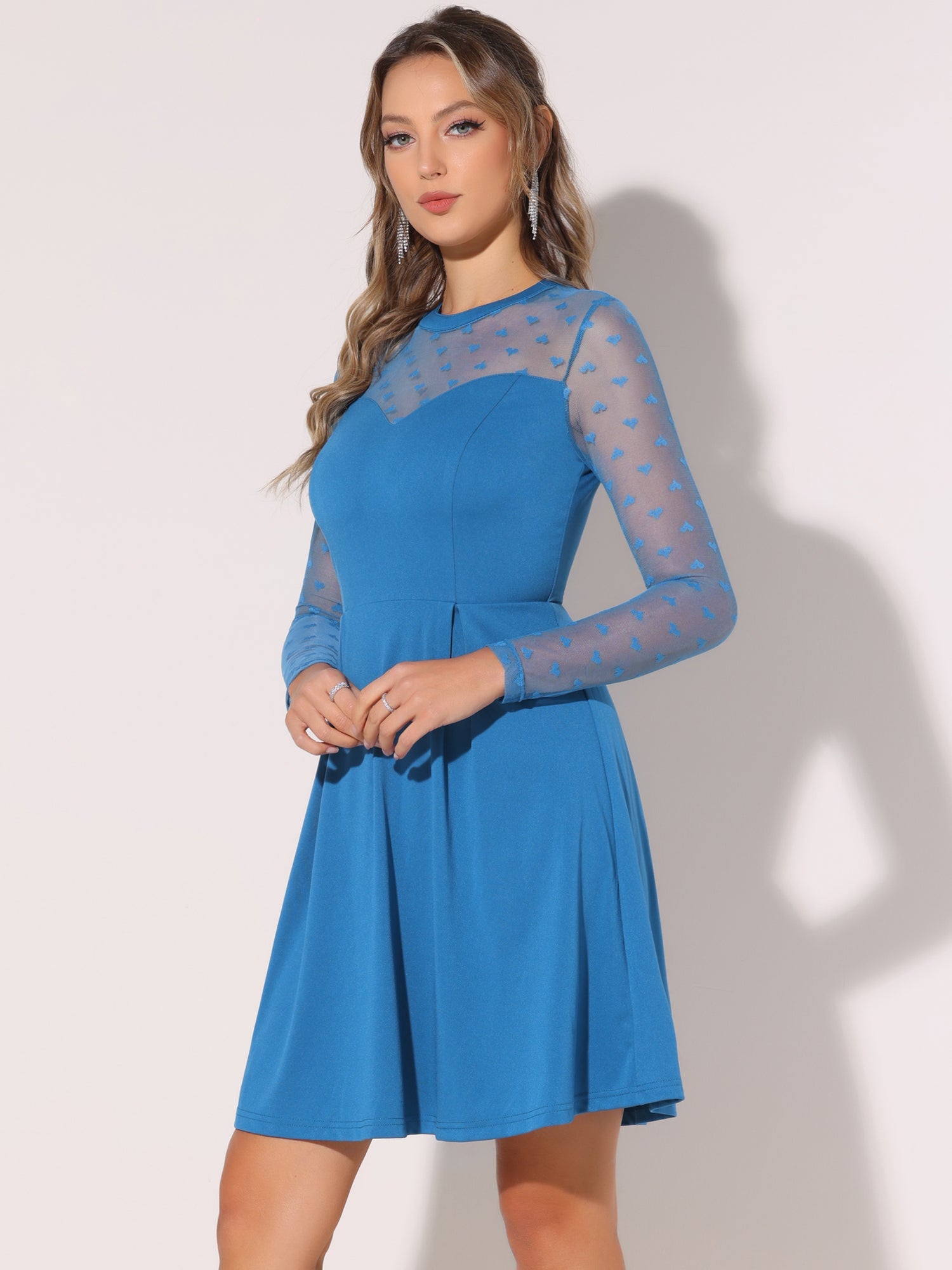 Heart Mesh Sheer Long Sleeve Gothic Cocktail Skater Mini Dress