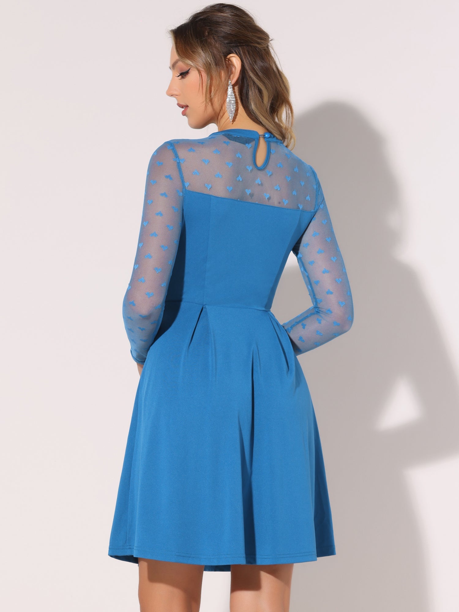 Heart Mesh Sheer Long Sleeve Gothic Cocktail Skater Mini Dress