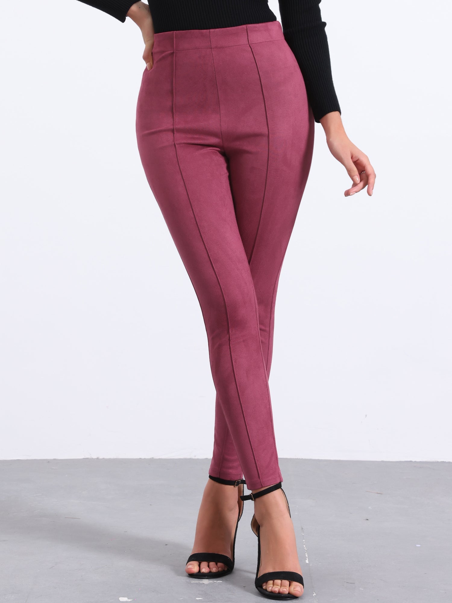 Womens' Velvet Elastic Waist Side Zipper Narrow Leg Skinny Casual Pants