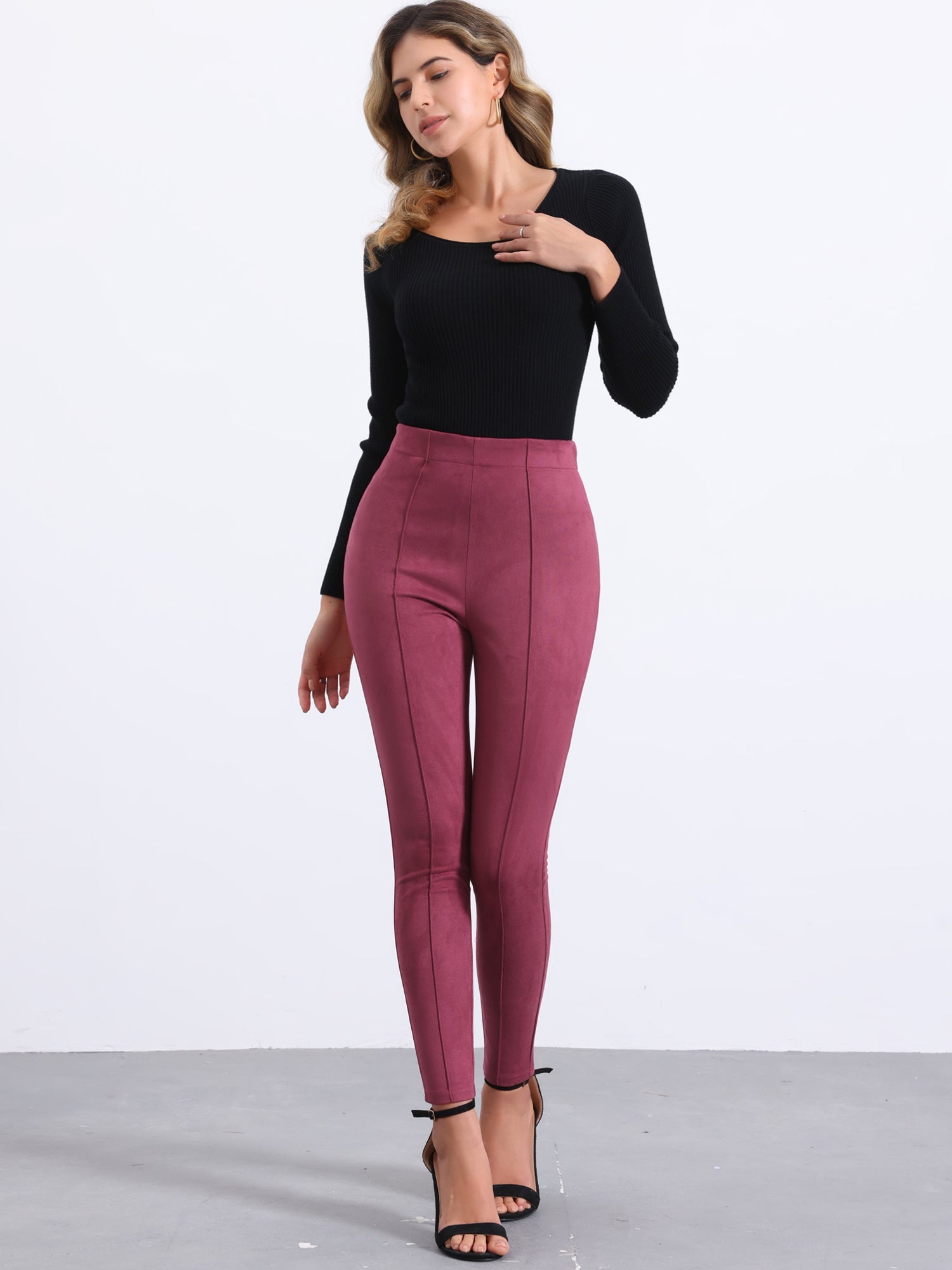 Womens' Velvet Elastic Waist Side Zipper Narrow Leg Skinny Casual Pants