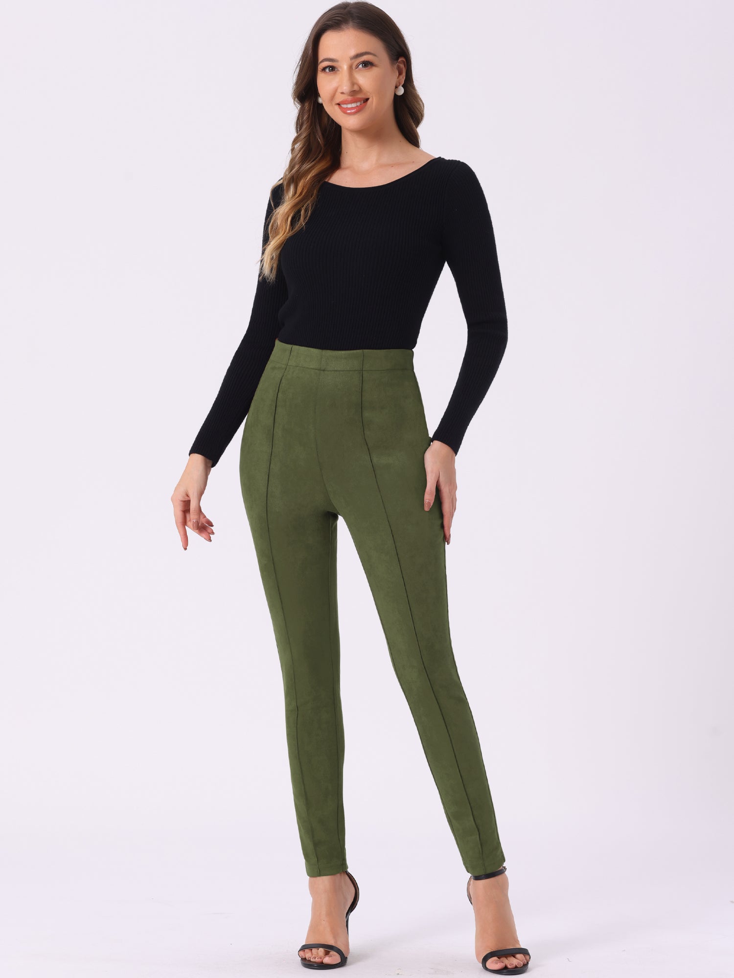 Womens' Velvet Elastic Waist Side Zipper Narrow Leg Skinny Casual Pants