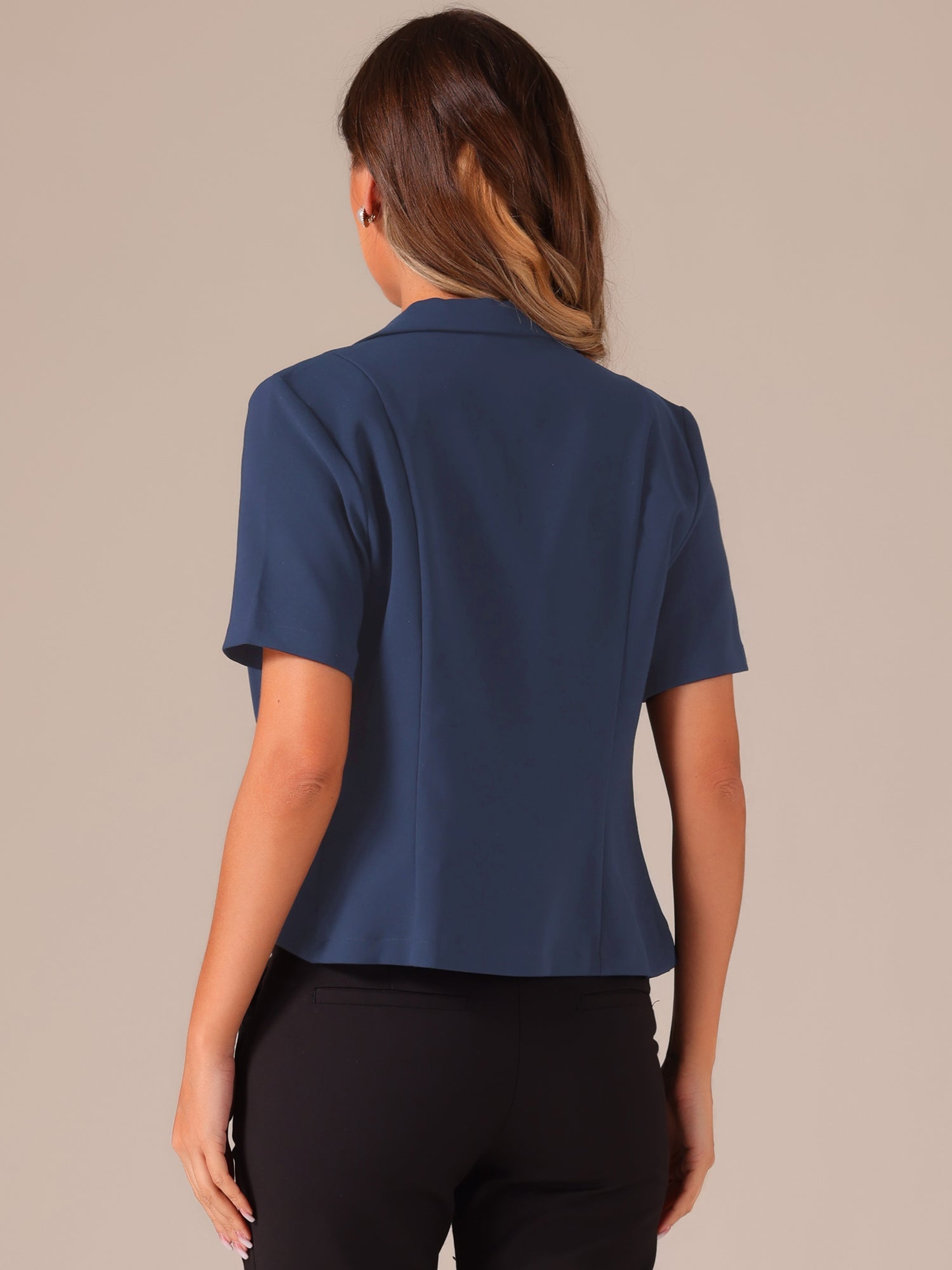 Business Casual Lapel Short Sleeve Open Front Cropped Blazer