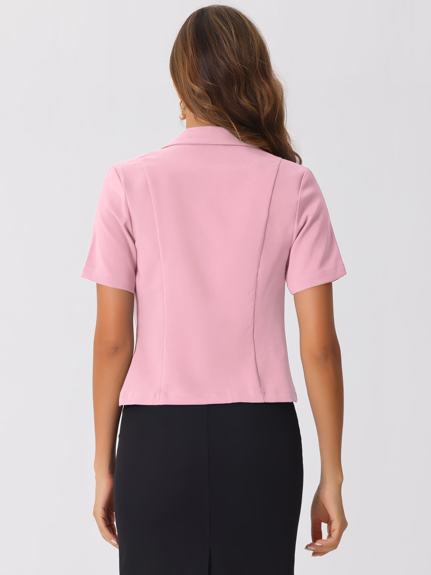 Business Casual Lapel Short Sleeve Open Front Cropped Blazer