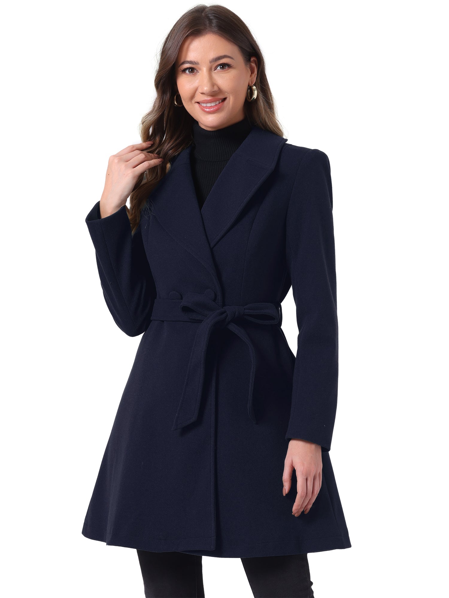Elegant Overcoat Shawl Collar Single Winter Belted Long Coat