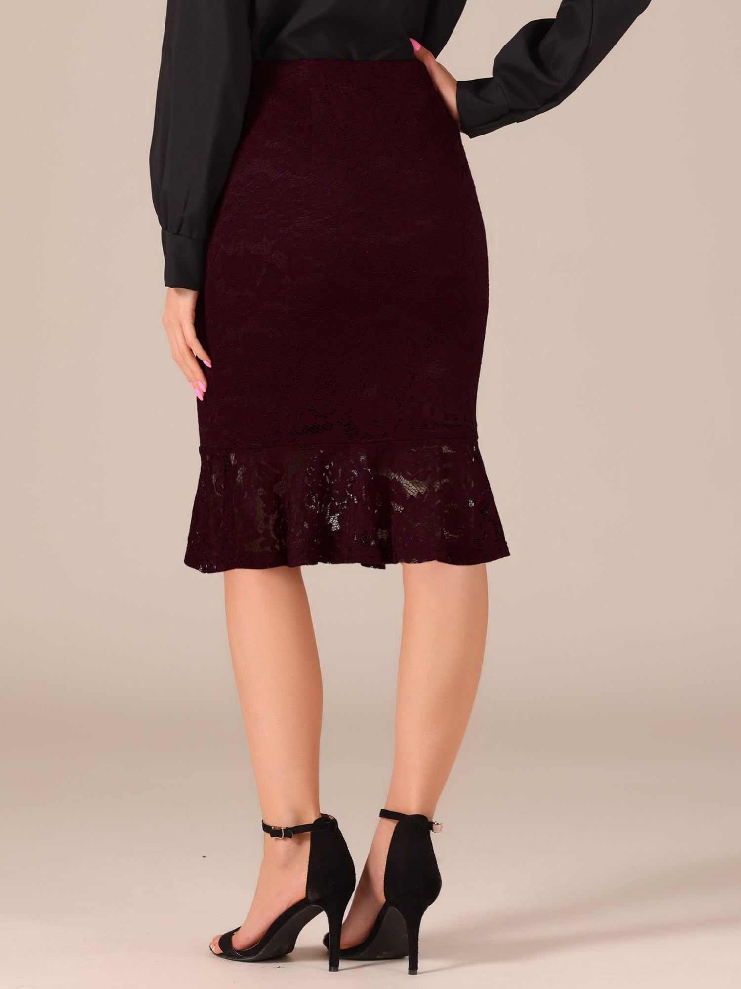 Women's Elegant Vintage Mermaid Fishtail Lace Skirt Stretch Office Bodycon Pencil Skirt