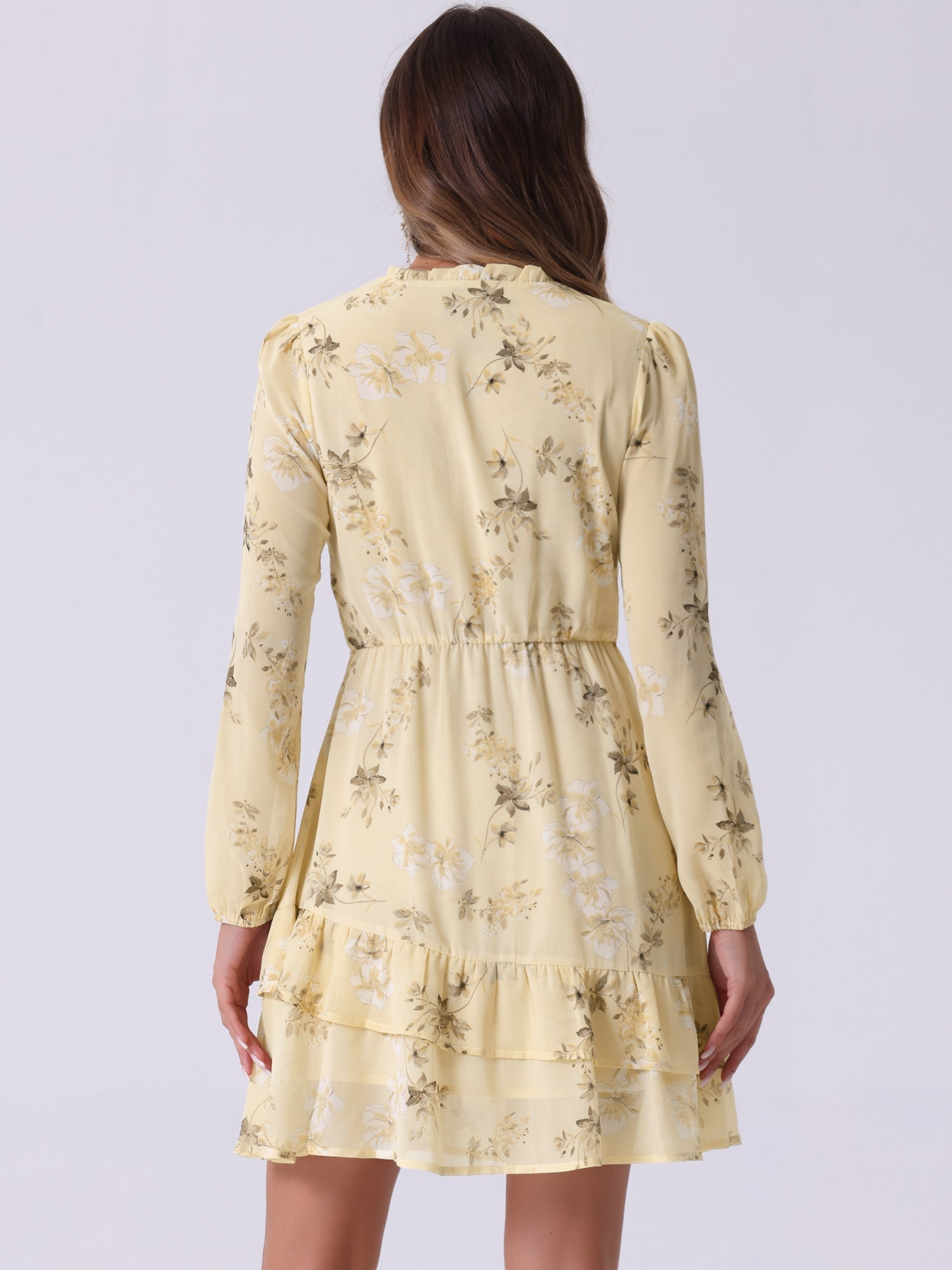 Floral V Neck Semi Sheer Layered Tiered Mini Dress
