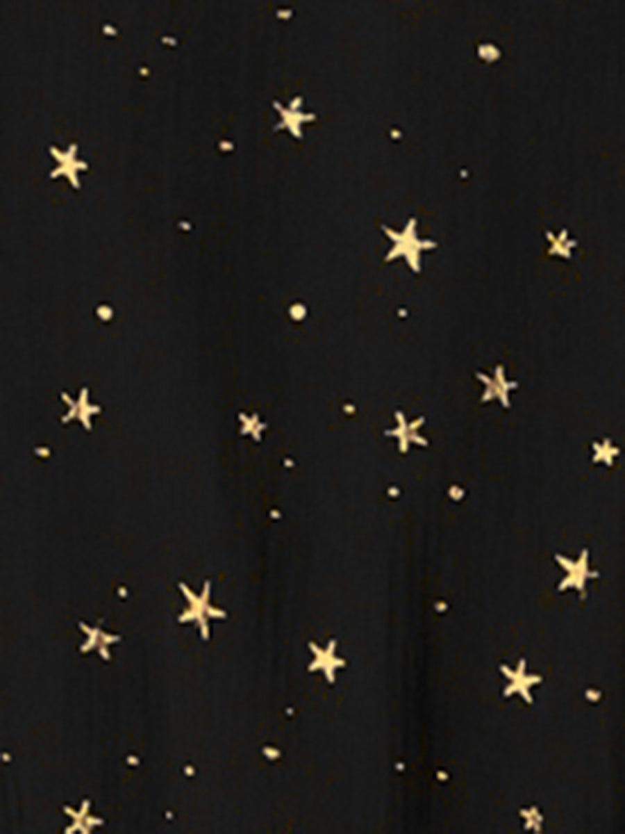 Metallic Stars Ruched Sleeve V Neck A-line Chiffon Dress