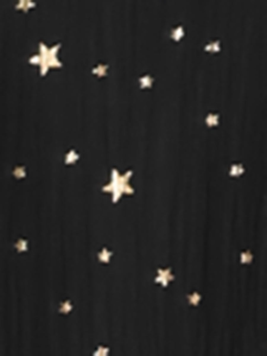 Puff Long Sleeve Metallic Stars Boat Neck Pockets Mesh Midi Dress