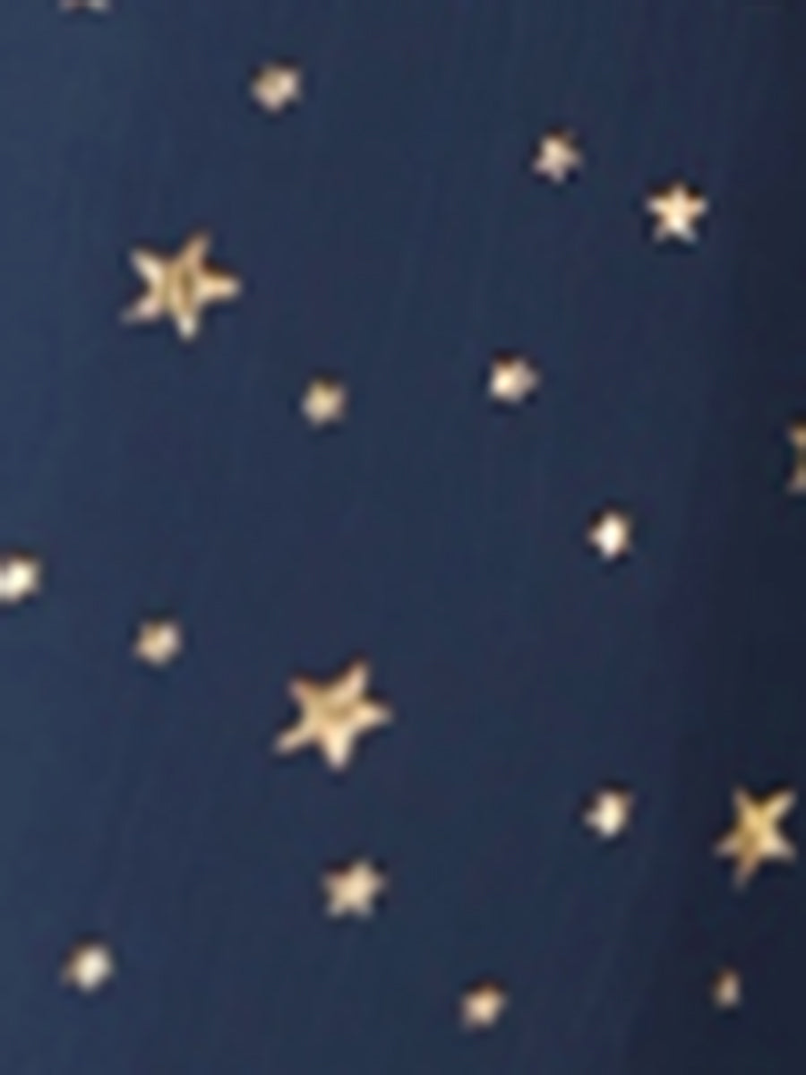 Puff Long Sleeve Metallic Stars Boat Neck Pockets Mesh Midi Dress