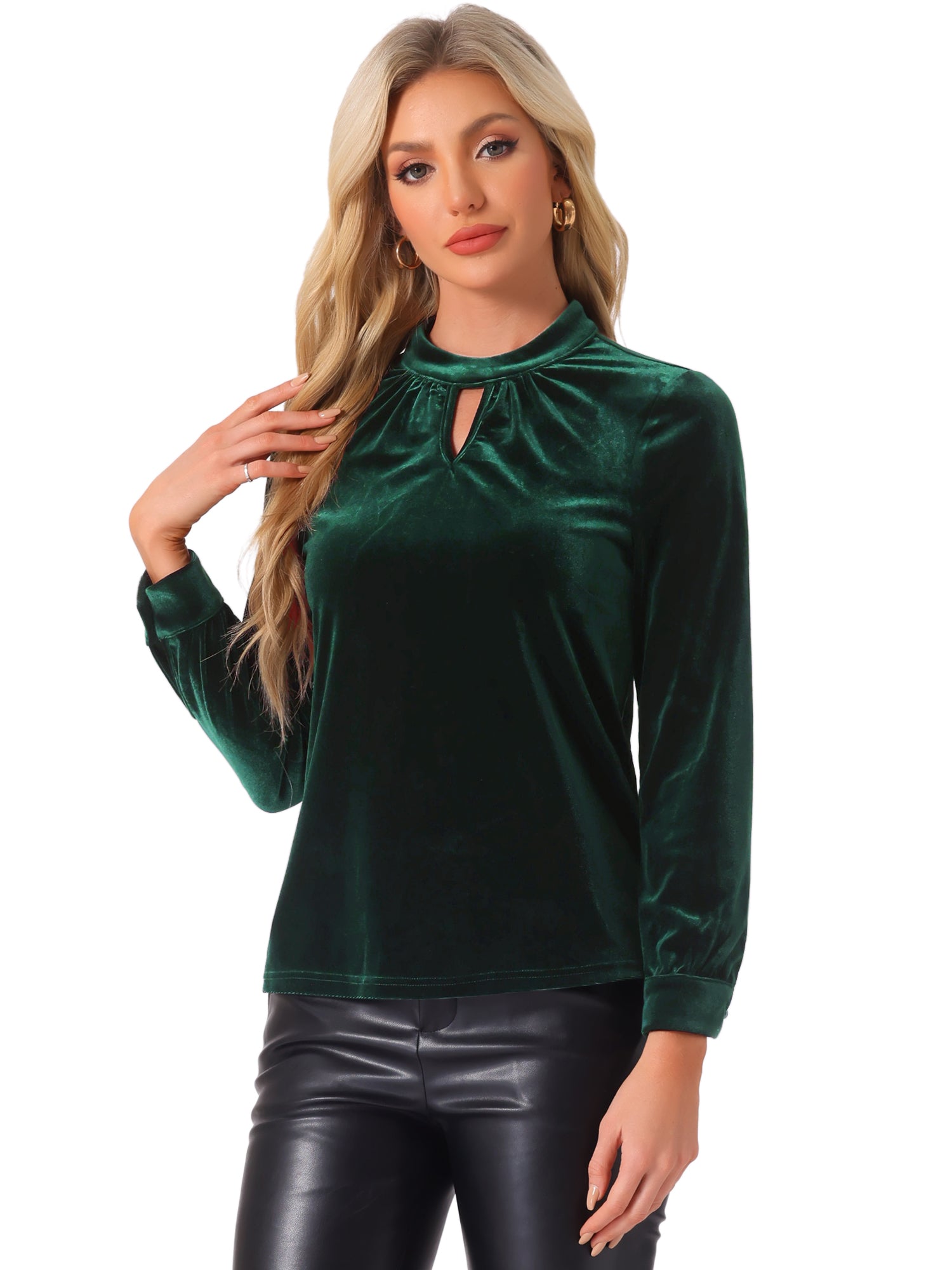 Velvet Long Sleeve Keyhole Elegant Casual Blouse