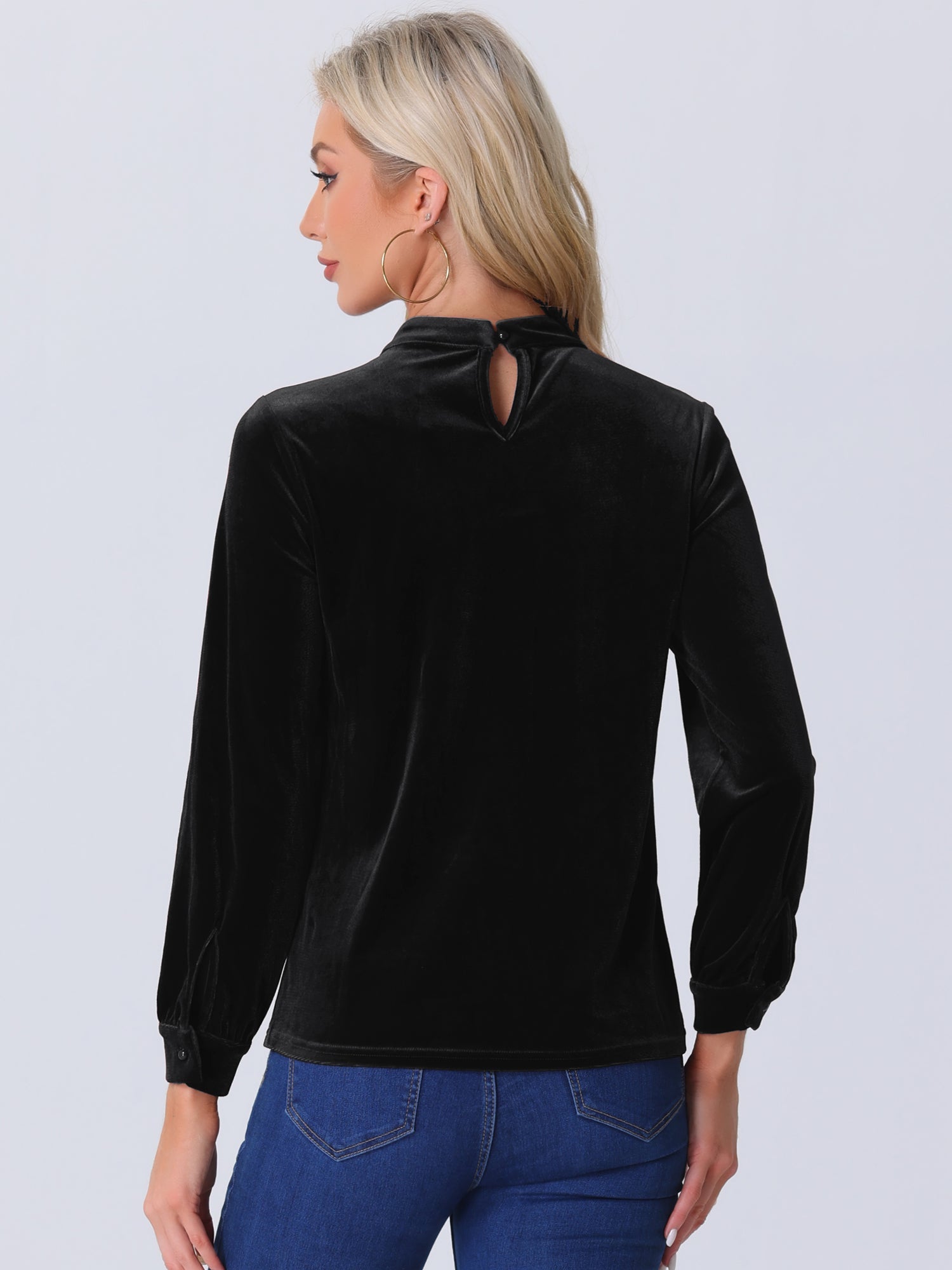 Velvet Long Sleeve Keyhole Elegant Casual Blouse