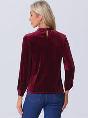 Velvet Long Sleeve Keyhole Elegant Casual Blouse